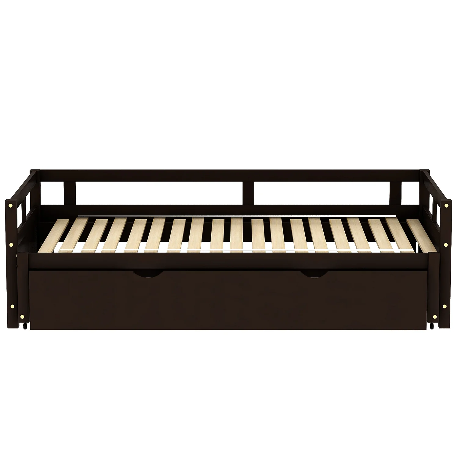 Wooden Sofa Bed Extendable Bed, Extending Daybed with Trundle Sofa Bed Support Platform for Living Room Bedroom Apartment, No Box Spring Needed