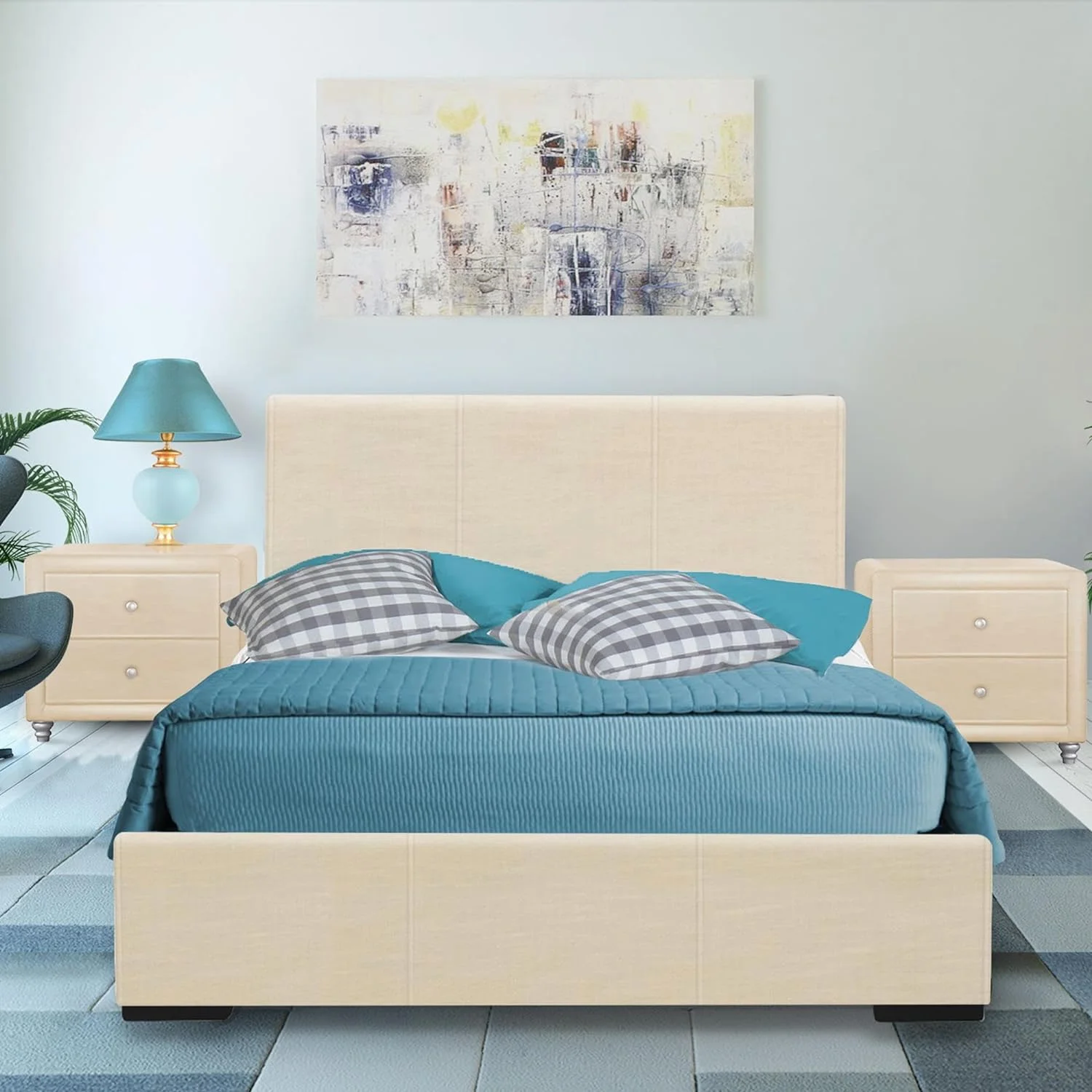 Hindes Upholstered Platform Bed Frame | Low-Profile Bed With Full Slat Support System – No Box Spring Needed, Easy Assembly | Beige, Full