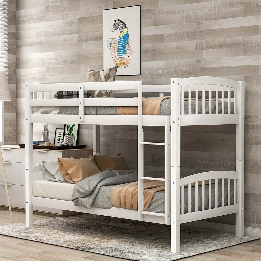 Twin Over Twin Bunk Bed with Ladder White
