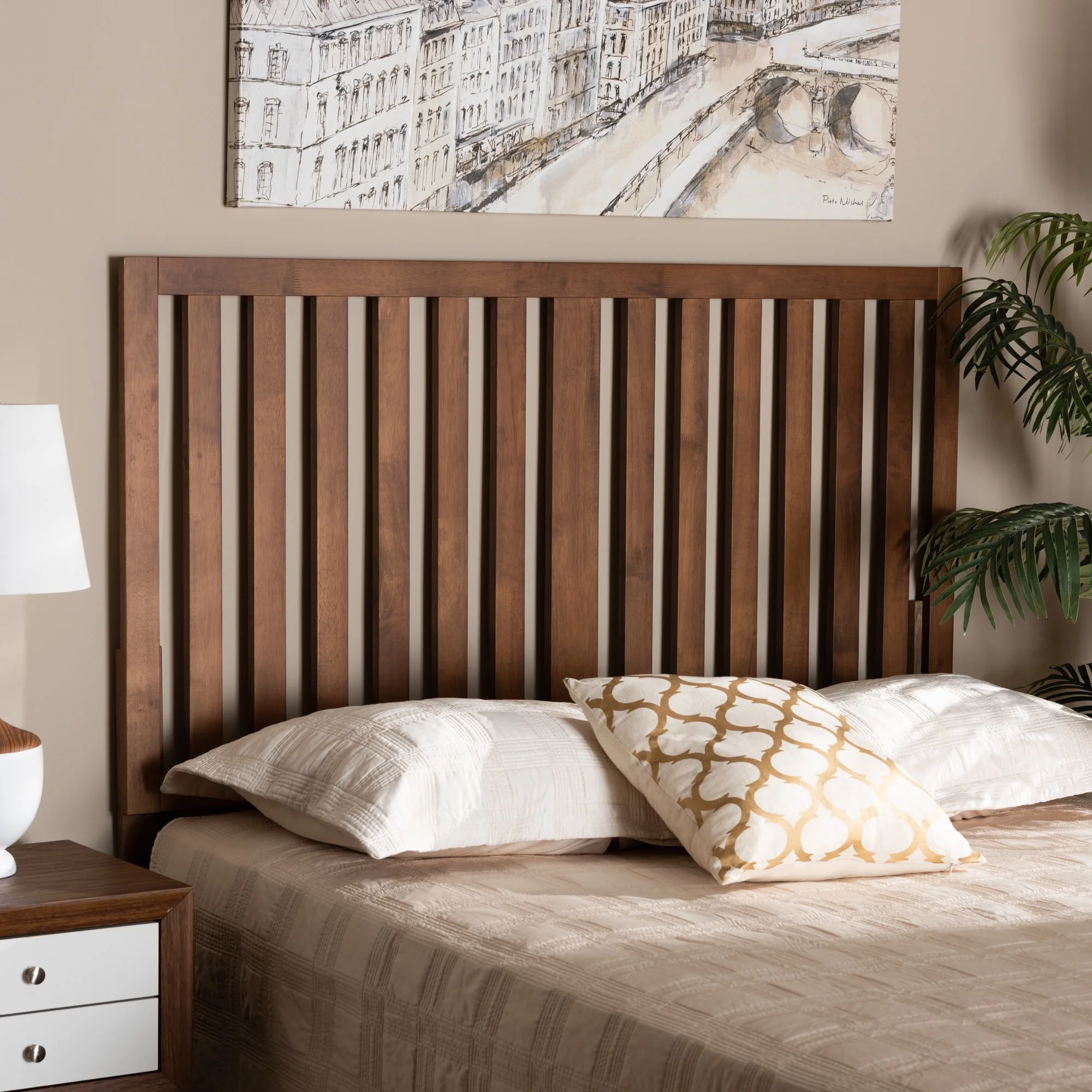 Baxton Studio Oren Modern Ash Walnut Finished Wood  Headboard Queen