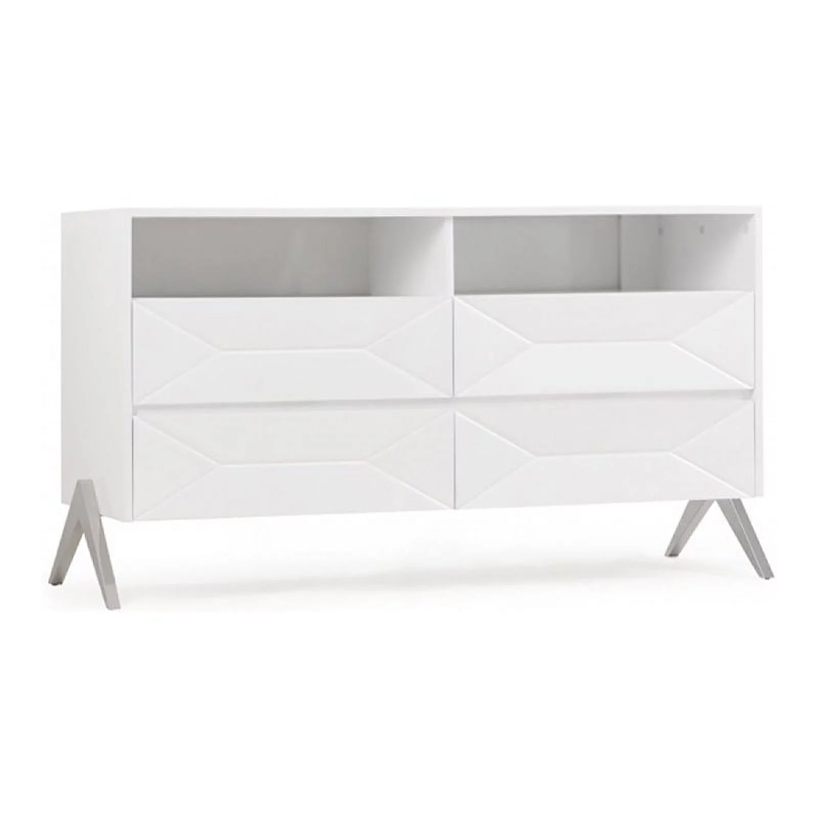 Limari Home Candid Modern MDF Wood and Stainless Steel Bedroom Dresser in White