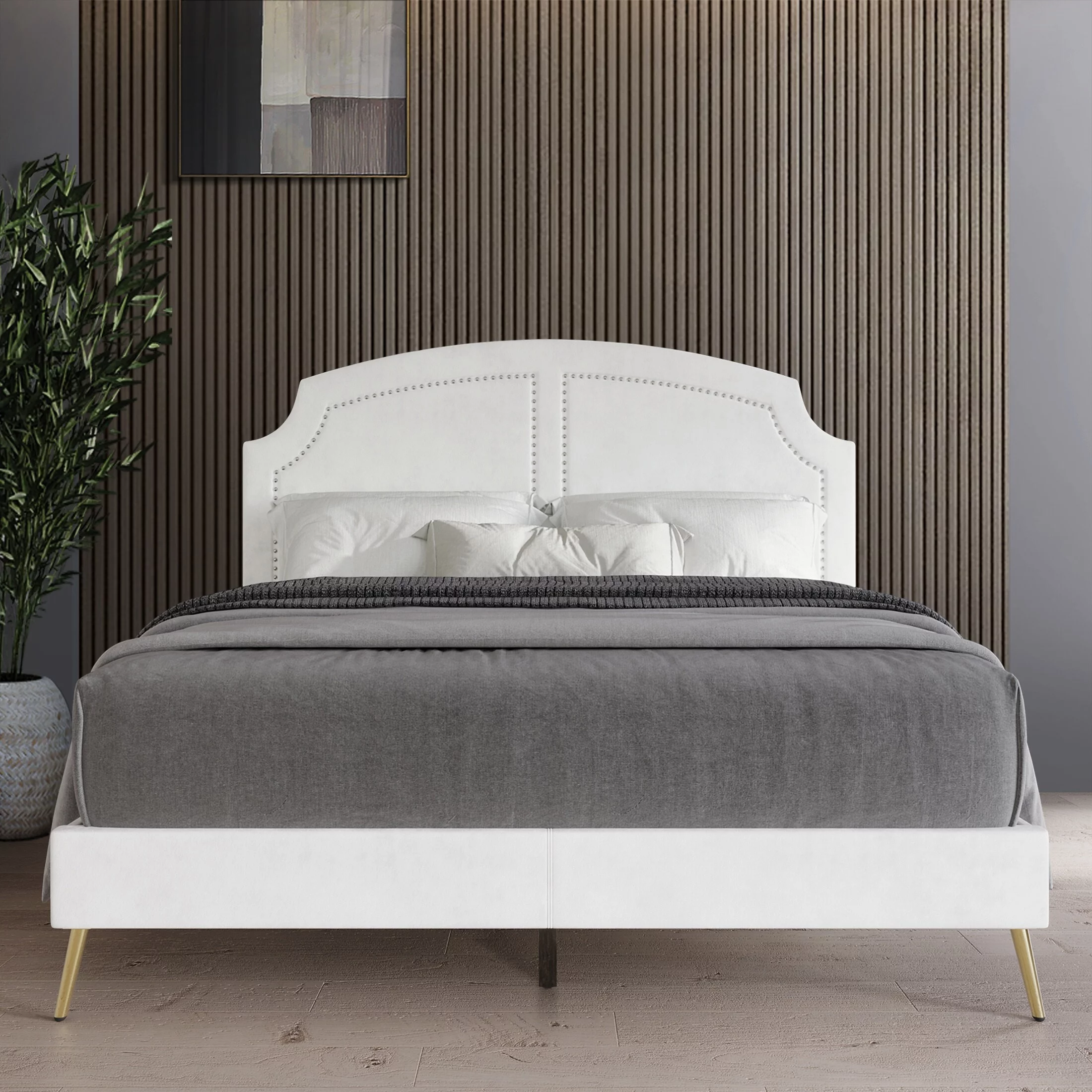 CraftPorch Modern Minimalist Style Velvet Upholstered Bed Frame Queen
