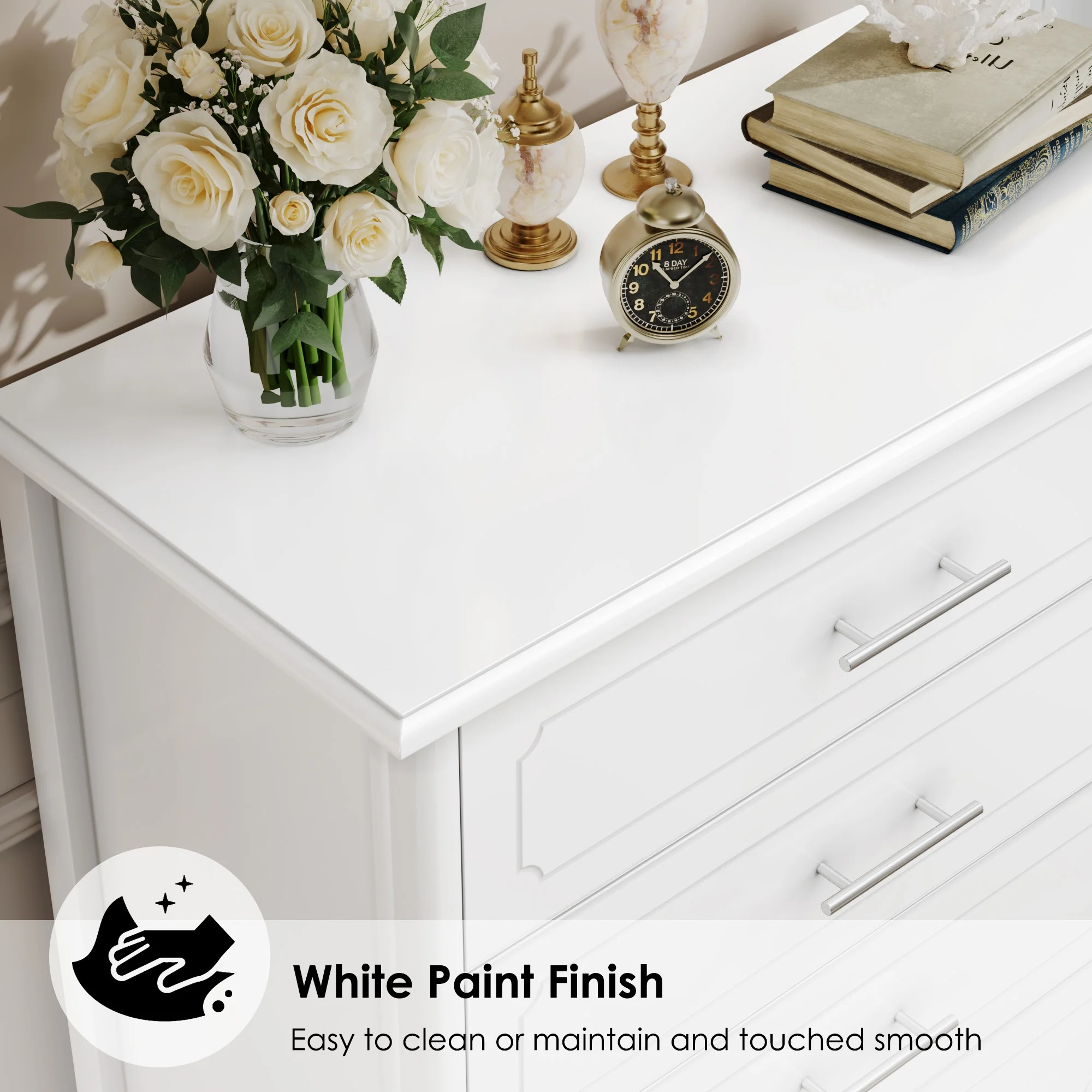 Homfa 5 Drawer White Dresser, Tall Nightstand Wooden Storage Cabinet with Metal Handles for Bedroom Living Room