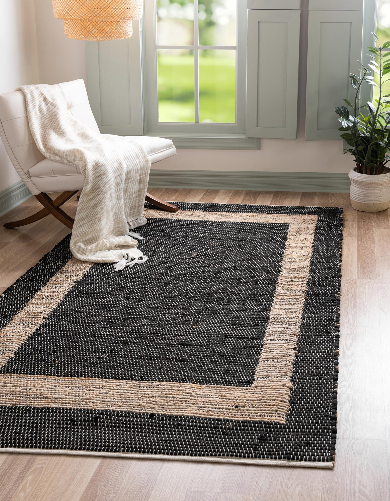Unique Loom Chindi Jute Rug Black/Navy Blue 9' x 12' 2