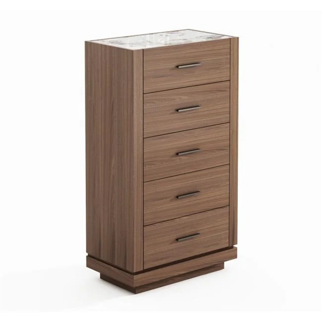 49 in. Nova Qua Wood Dresser with 5 Drawers, Walnut Brown