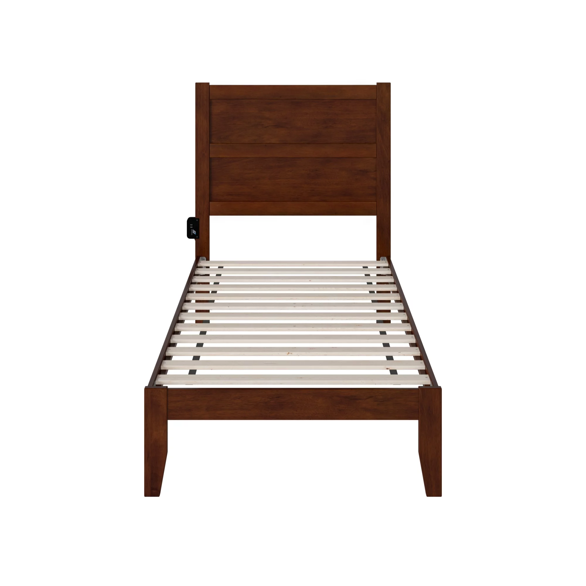 AFI NoHo Platform Solid Wood Twin Bed with USB Charging Station in Walnut