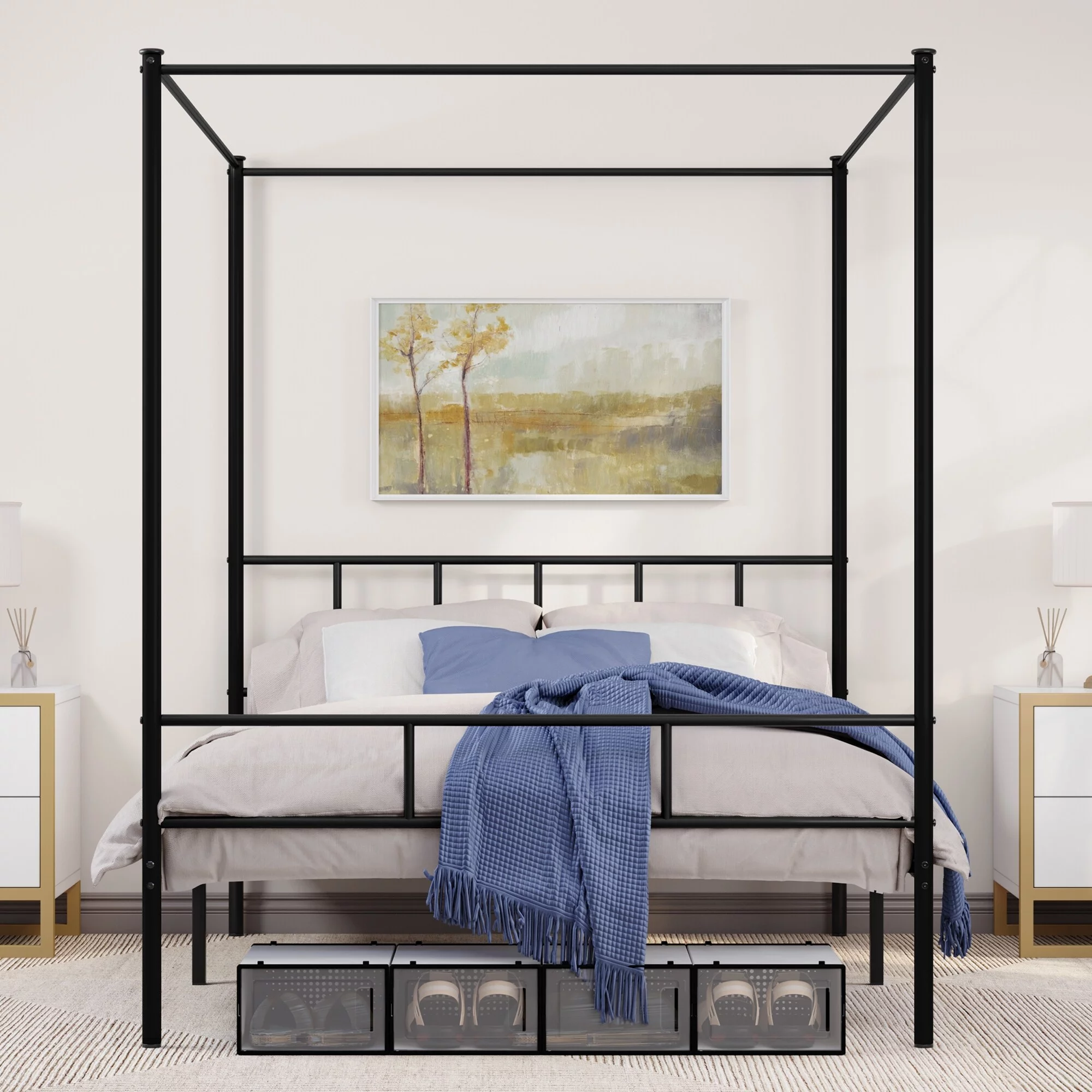 Queen Bed Frame Metal Canopy Four Poster Bed Frame