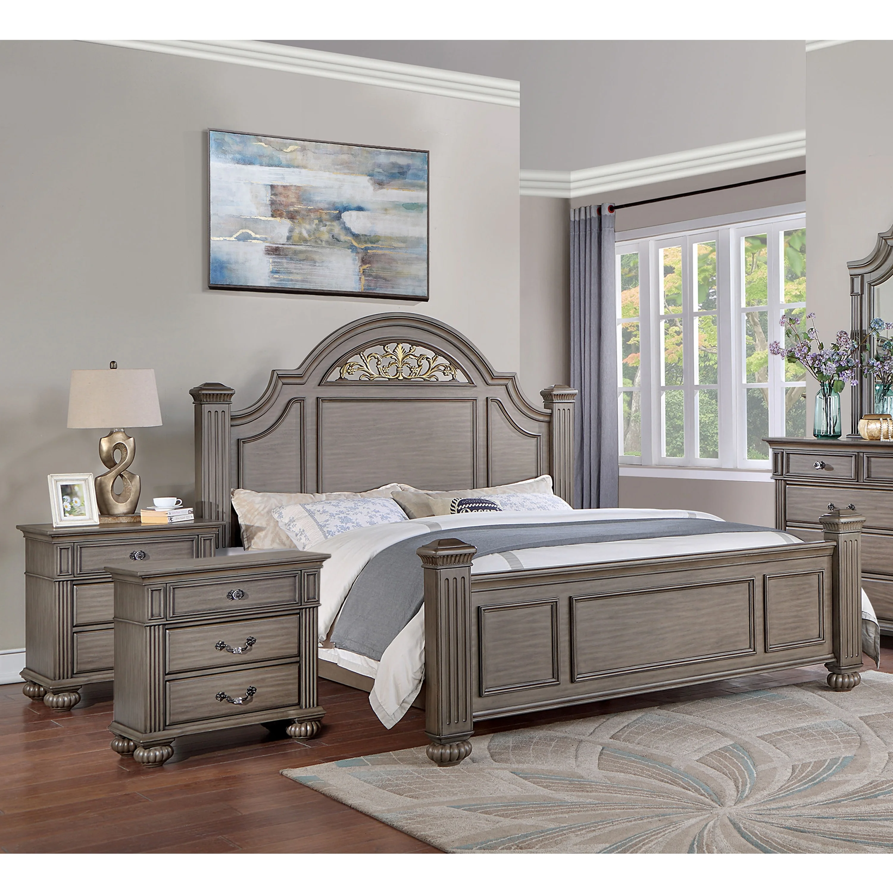 Furniture of America Vame Traditional Grey Wood 3-Piece Poster Bedroom Set by  Eastern King