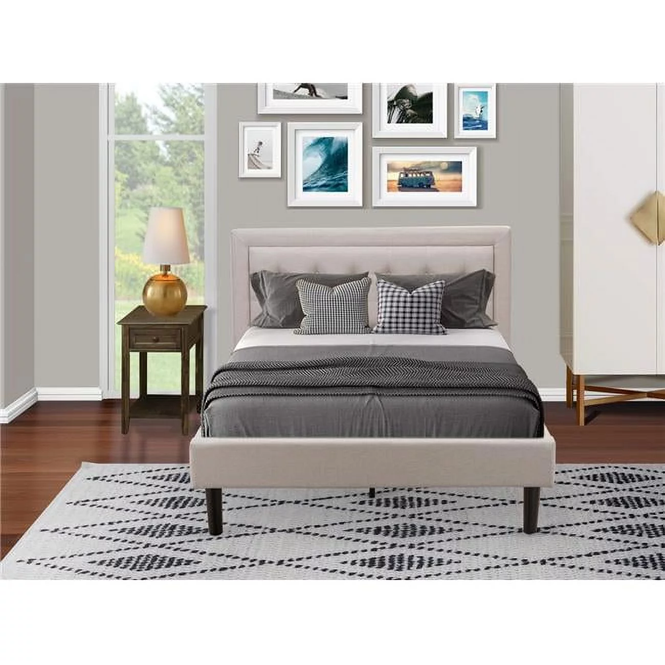 East West Furniture 2-piece Wood Fannin Full Bedroom Set in Black/Mist Beige