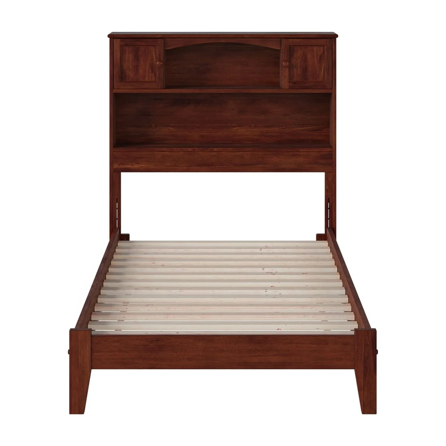 AFI Newport Twin Platform Bed with Bookshelf in Walnut