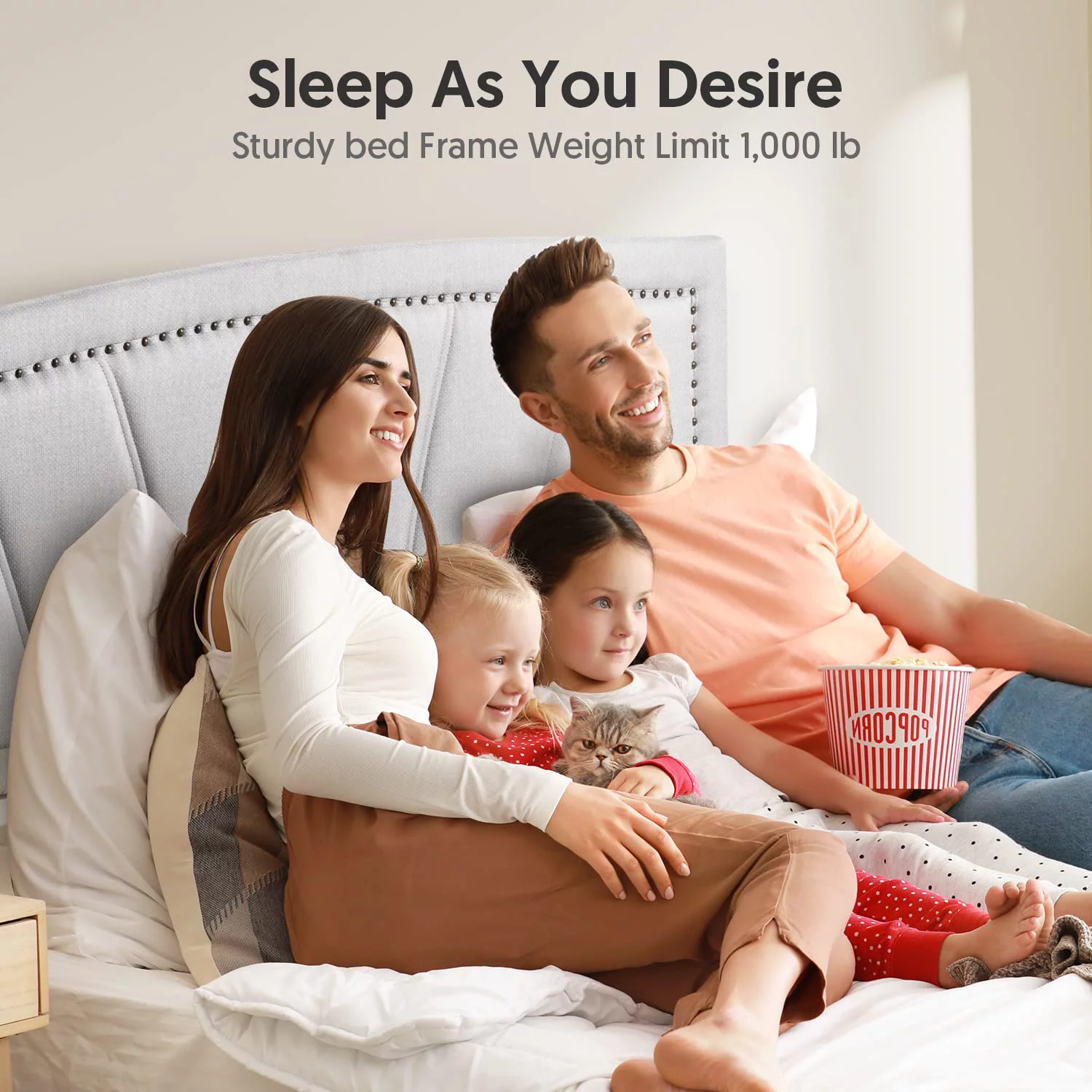 BONSOIR FULL Size Storage Bed Frame Upholstered Low Profile Traditional Platform with Tufted and Nail Headboard/No Box Spring Needed/4 Pull Out Drawers/Light Grey Linen Fabric (Full Size)