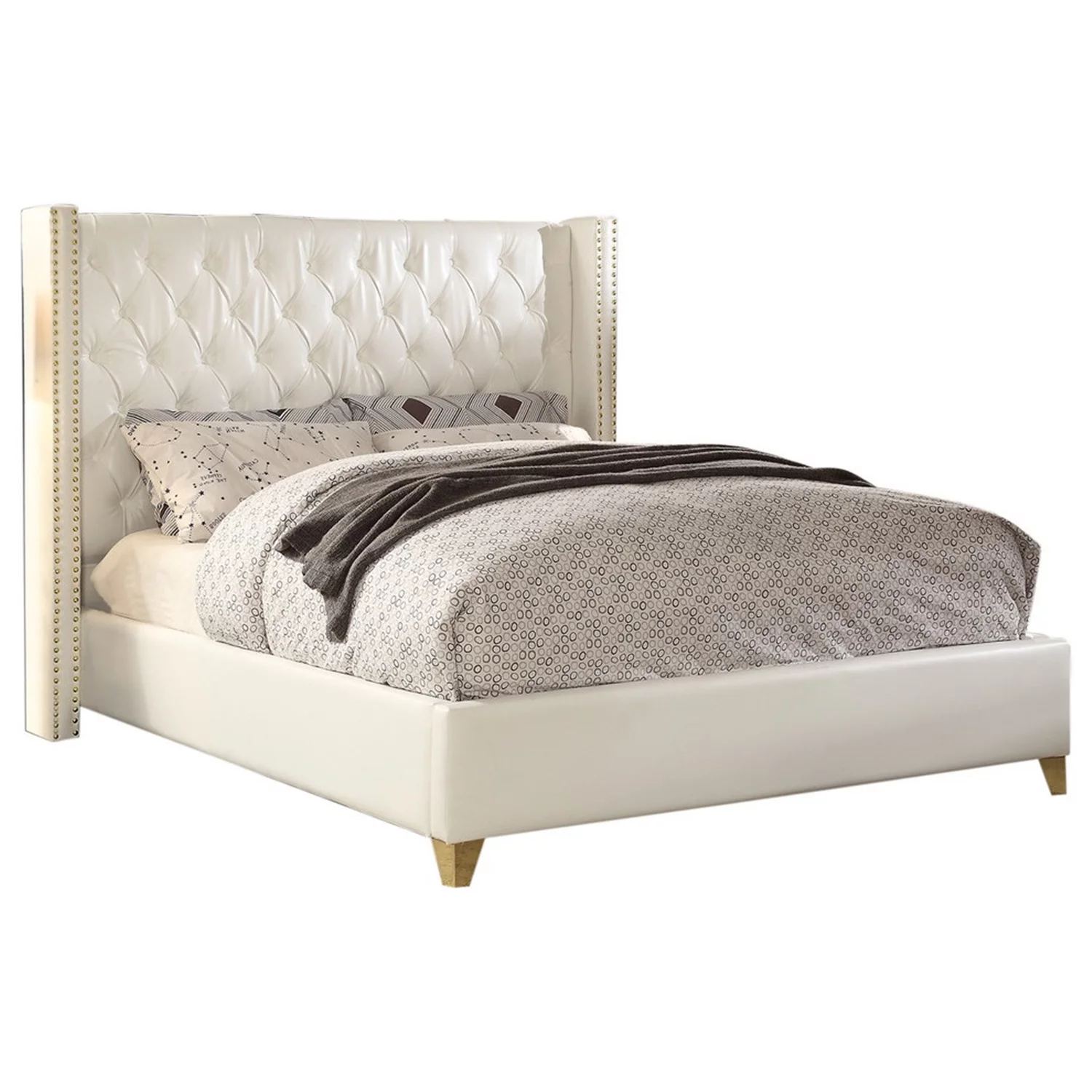 Homestock Renaissance Refinement White Bonded Leather King Bed