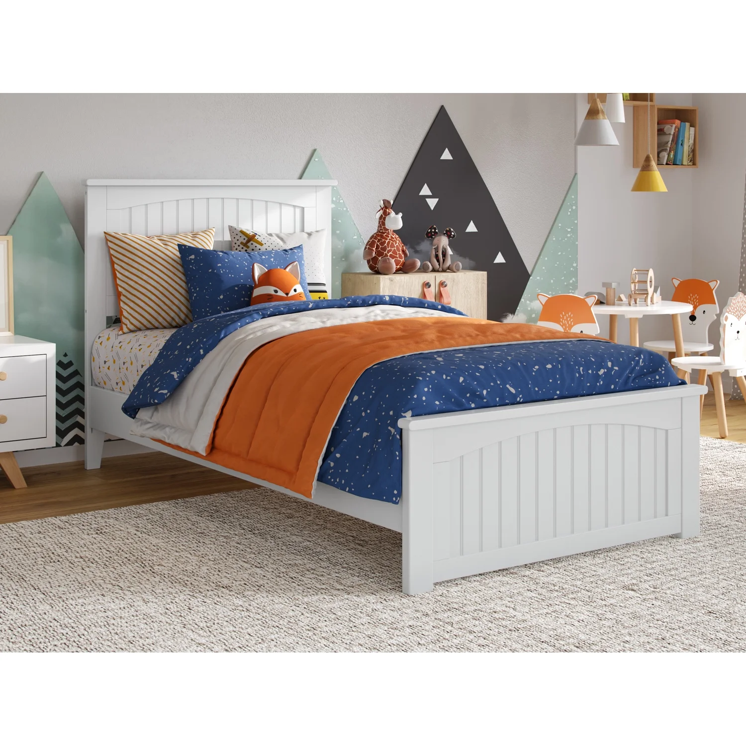 AFI Naples Twin Solid Wood Low Profile Platform Bed with Matching Footboard, White