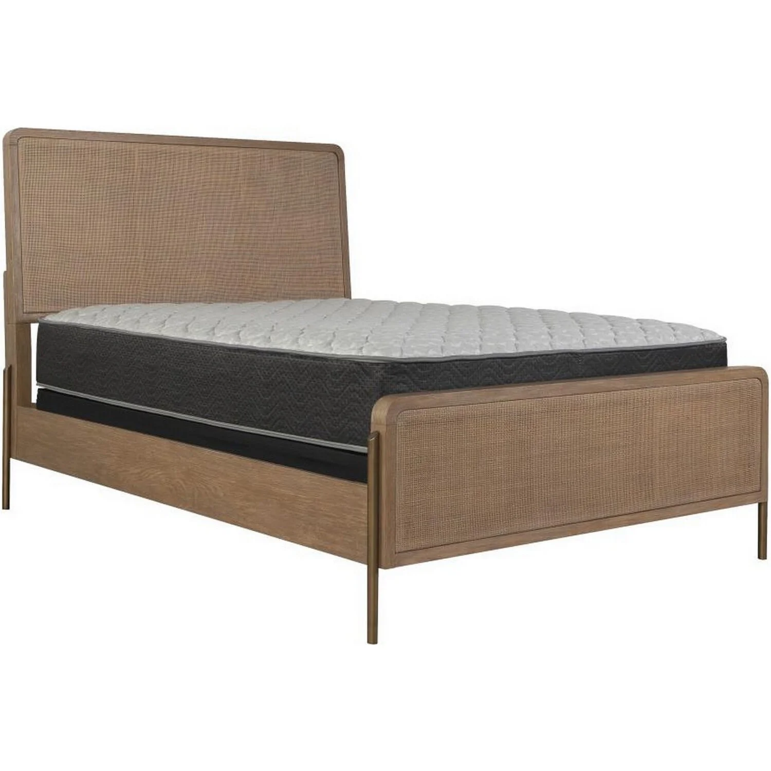 Benjara BM302725 Sea Wood King Size Bed with Woven Cane Design, Open Panel & 4 Slats, Brown