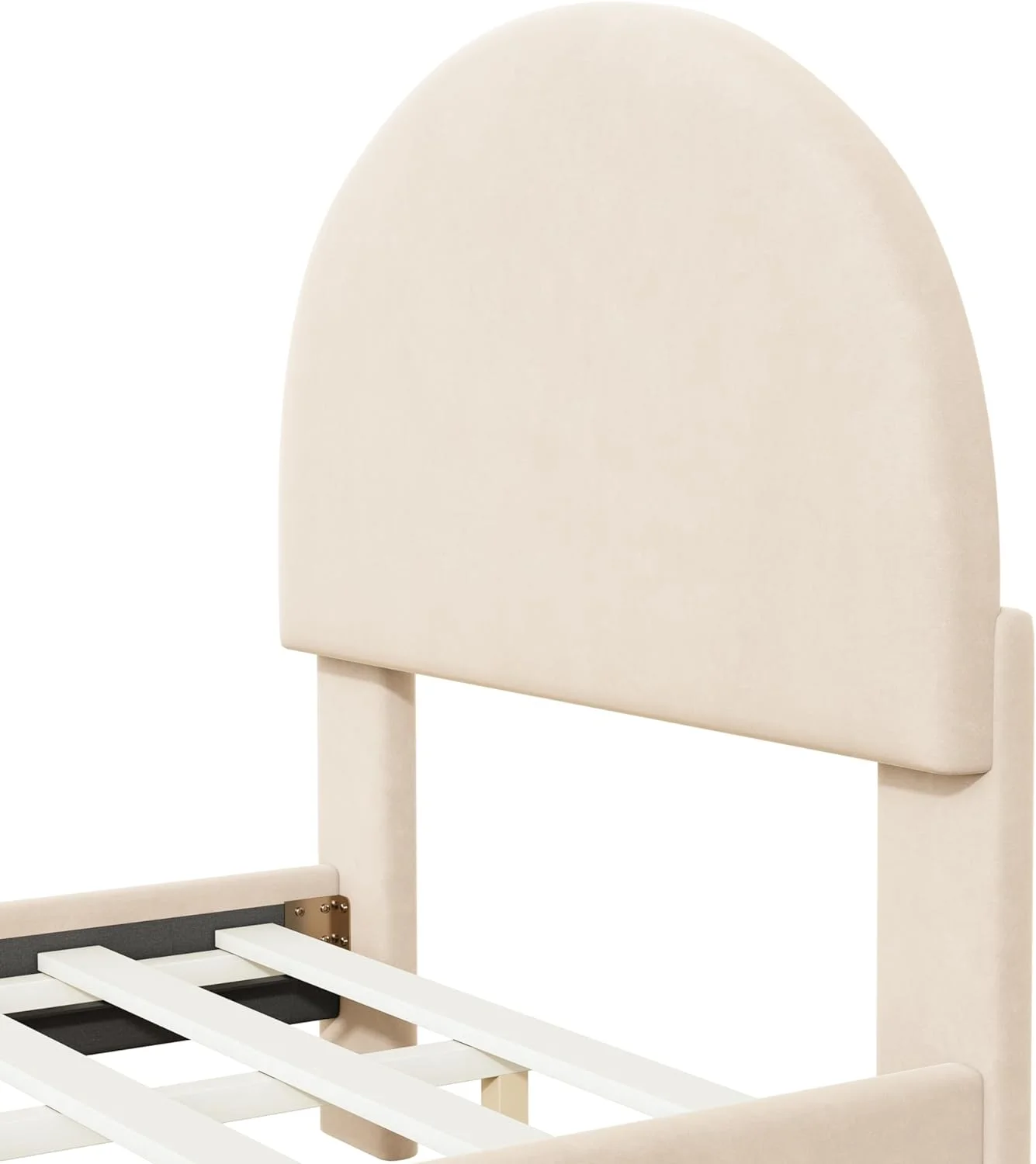 Twin Size Upholstered Platform Bed with Classic Semi-Circle Shaped Headboard and Mental Legs, Velvet