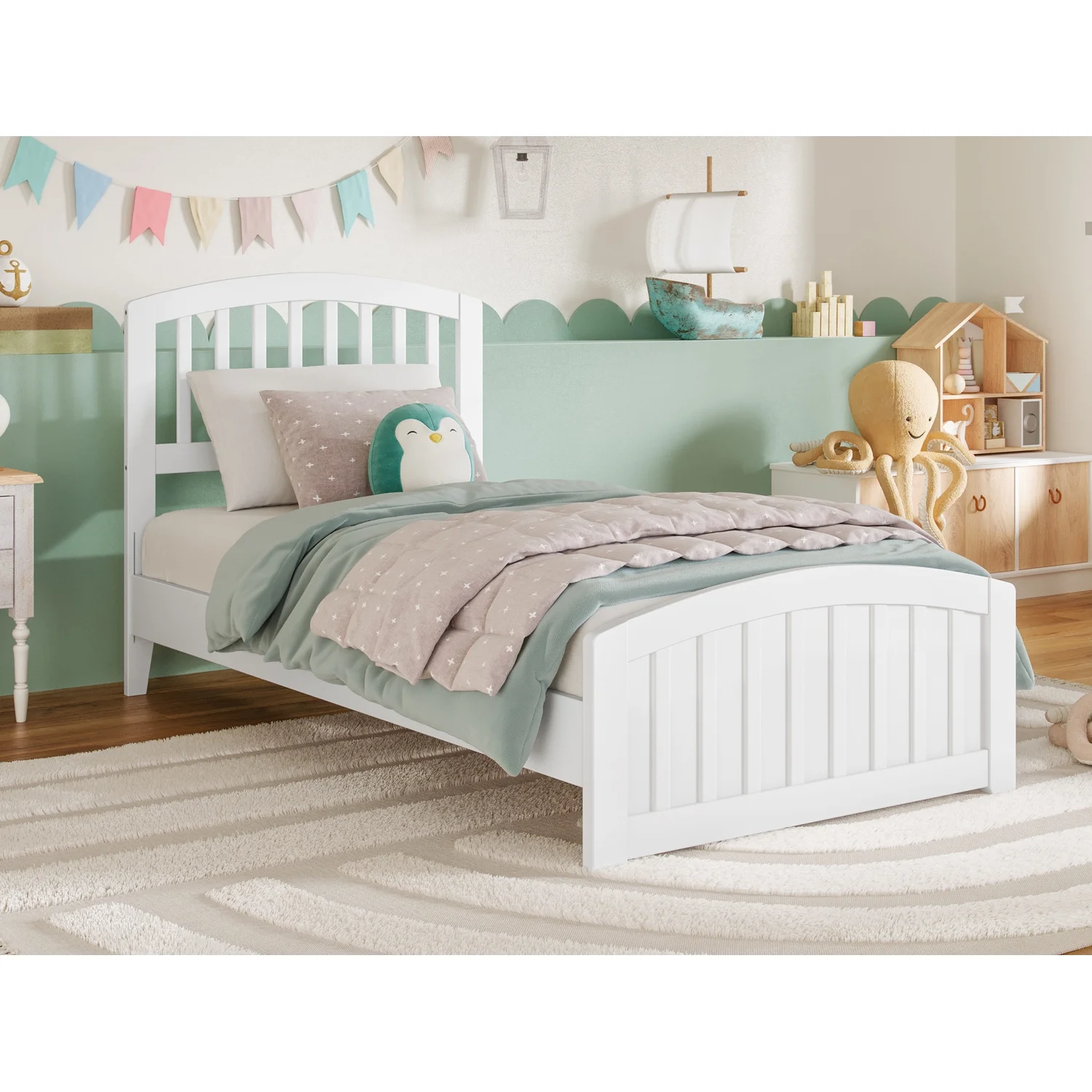 AFI Quincy Twin Solid Wood Low Profile Platform Bed with Matching Footboard, White