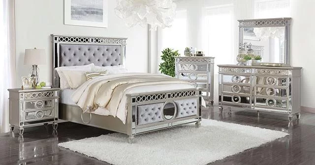 Transitional Champagne Solid Wood Queen Bedroom Set 5pcs FOA CM7134 Marseille