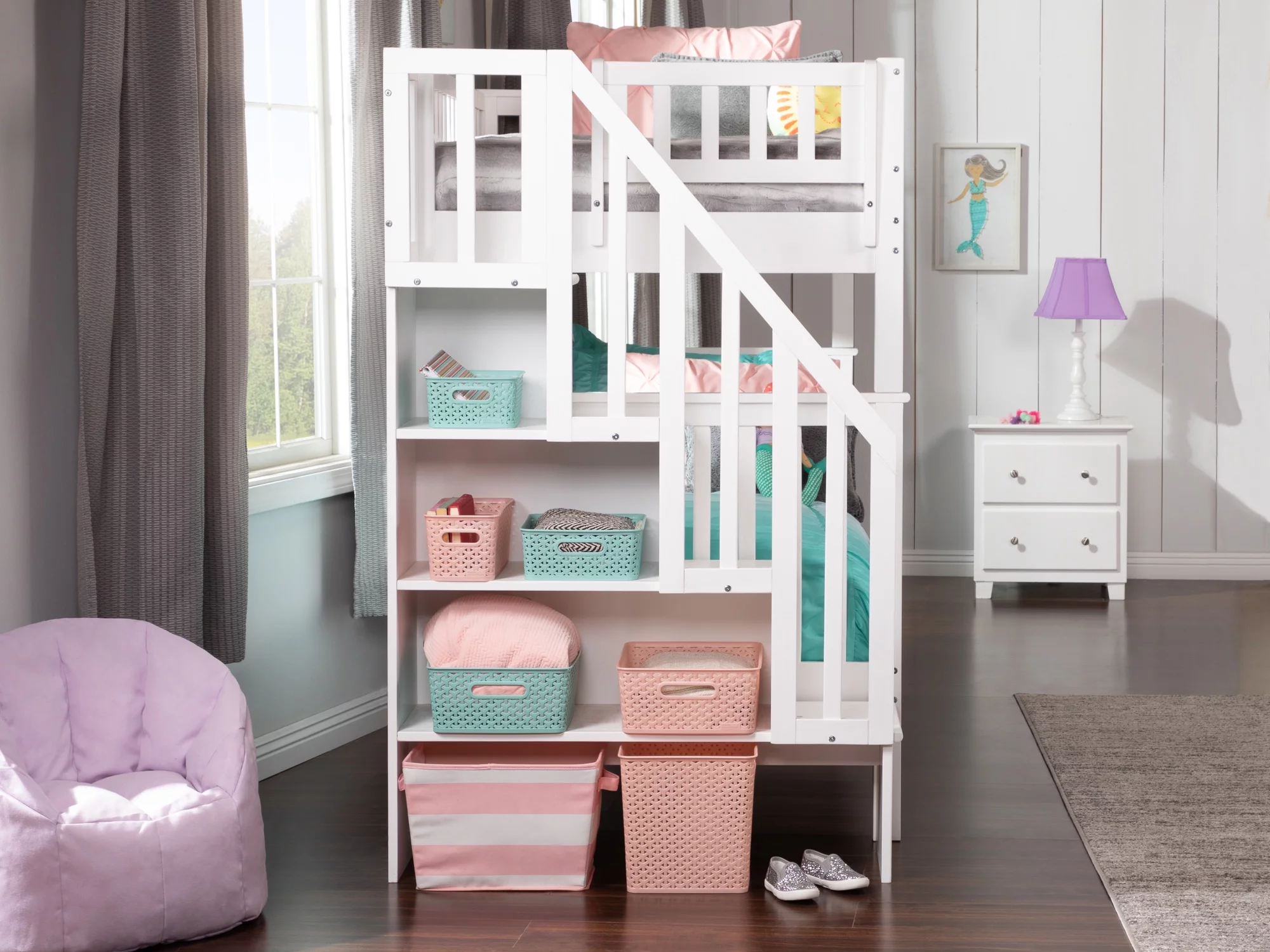 Woodland Staircase Bunk Bed Twin over Twin in Multiple Colors and Configurations