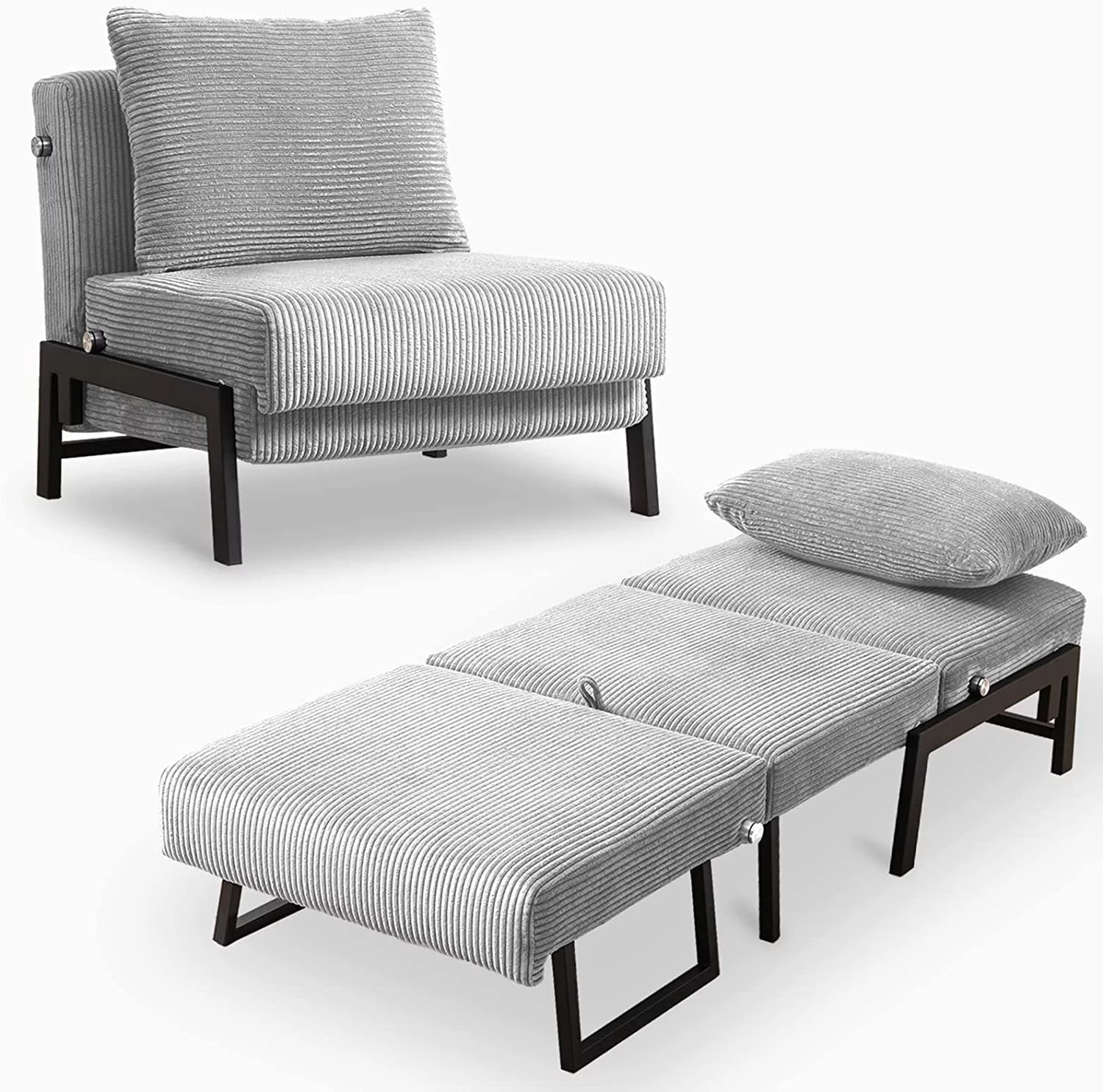 ZAFLY ZAFLY Velvet Futon Sofa Bed, Convertible 2 in 1 Pull Out Sleeper Couch for Living Room - Light Gray