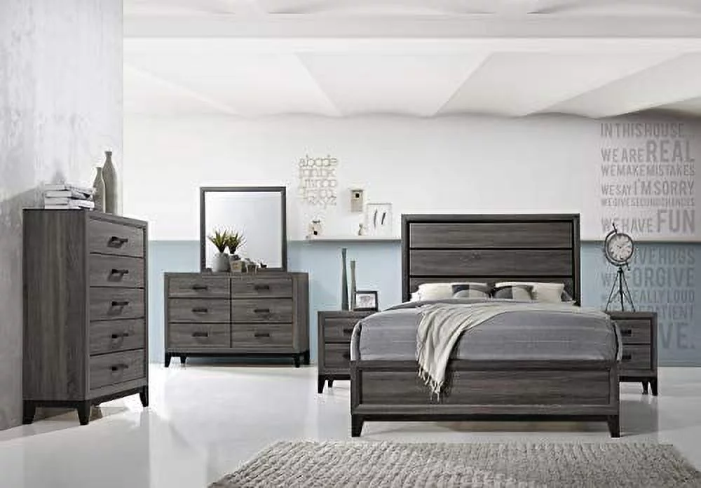Kings Brand Furniture Ambroise 6-Piece King Size Bedroom Set, Grey/Black. Bed, Dresser, Mirror, Chest & 2 Night Stands