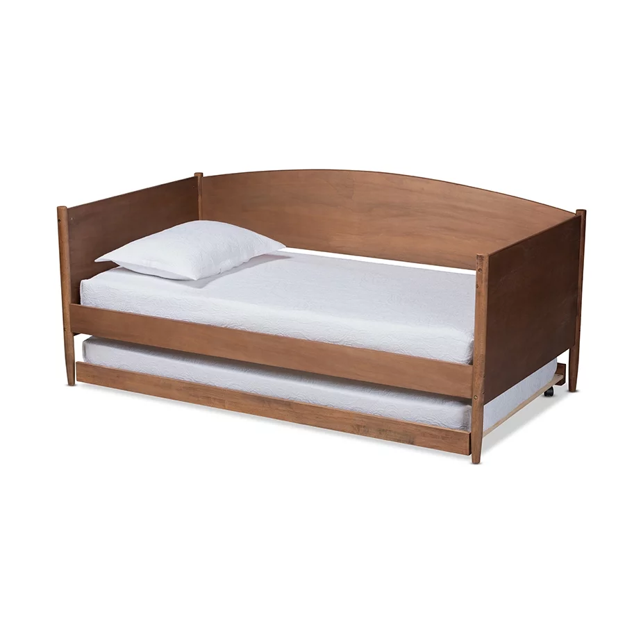Baxton Studio Veles Mid-Century Modern Ash Wanut Finished Wood Daybed with Trundle