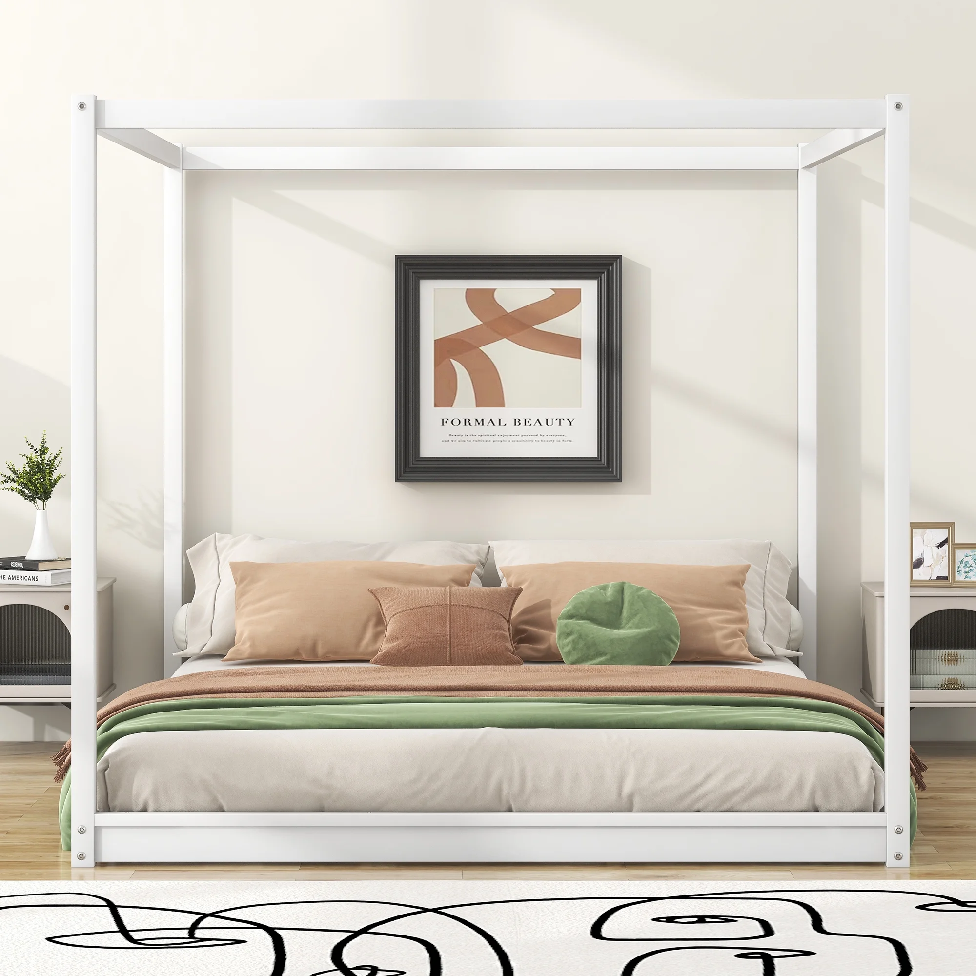 CoSoTower King Size Canopy Platform Bed with Support Legs, White