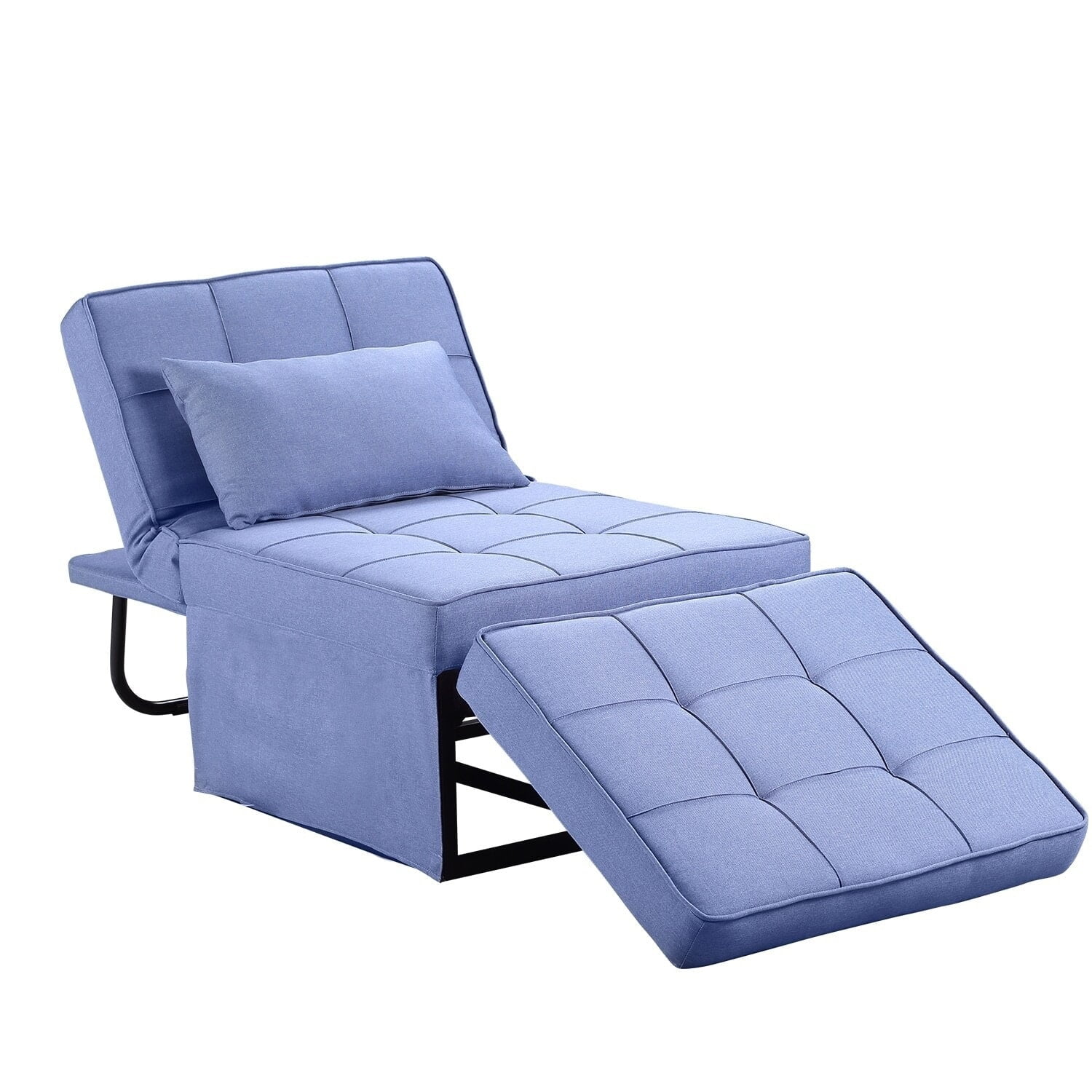Ainfox Adjustable Sofa Chair Sleeper Sofa Bed Ottoman Couch with Metal Frame High Back Chair Bed Blue Small Size Antique Foam, Fabric Ottoman