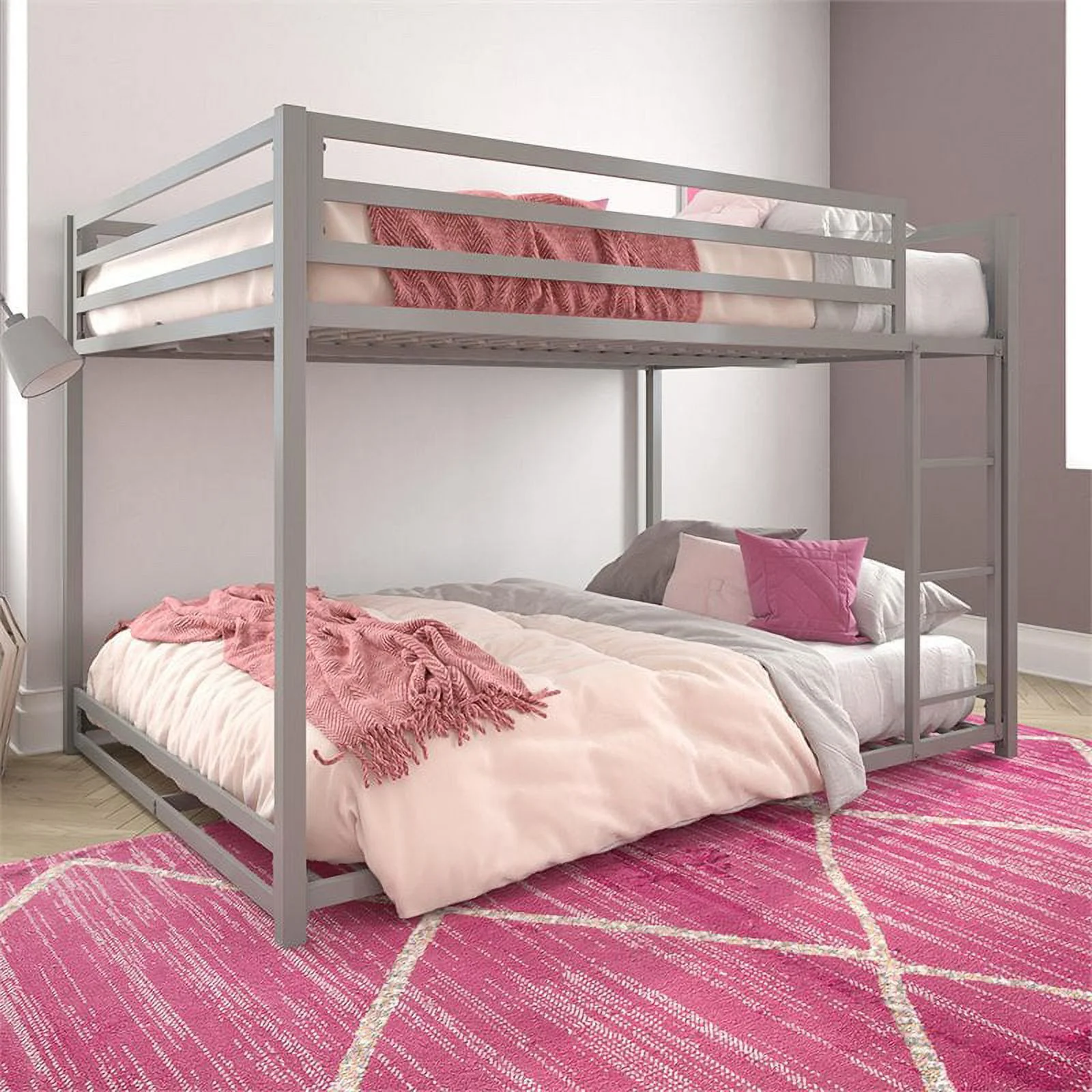 DHP Mabel Transitional Full Over Full Metal Bunk Bed in Silver
