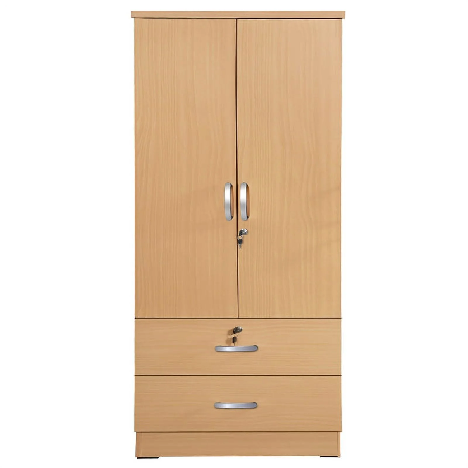 Pemberly Row Wood 2-Door Wardrobe Armoire with 2-Drawers in Maple