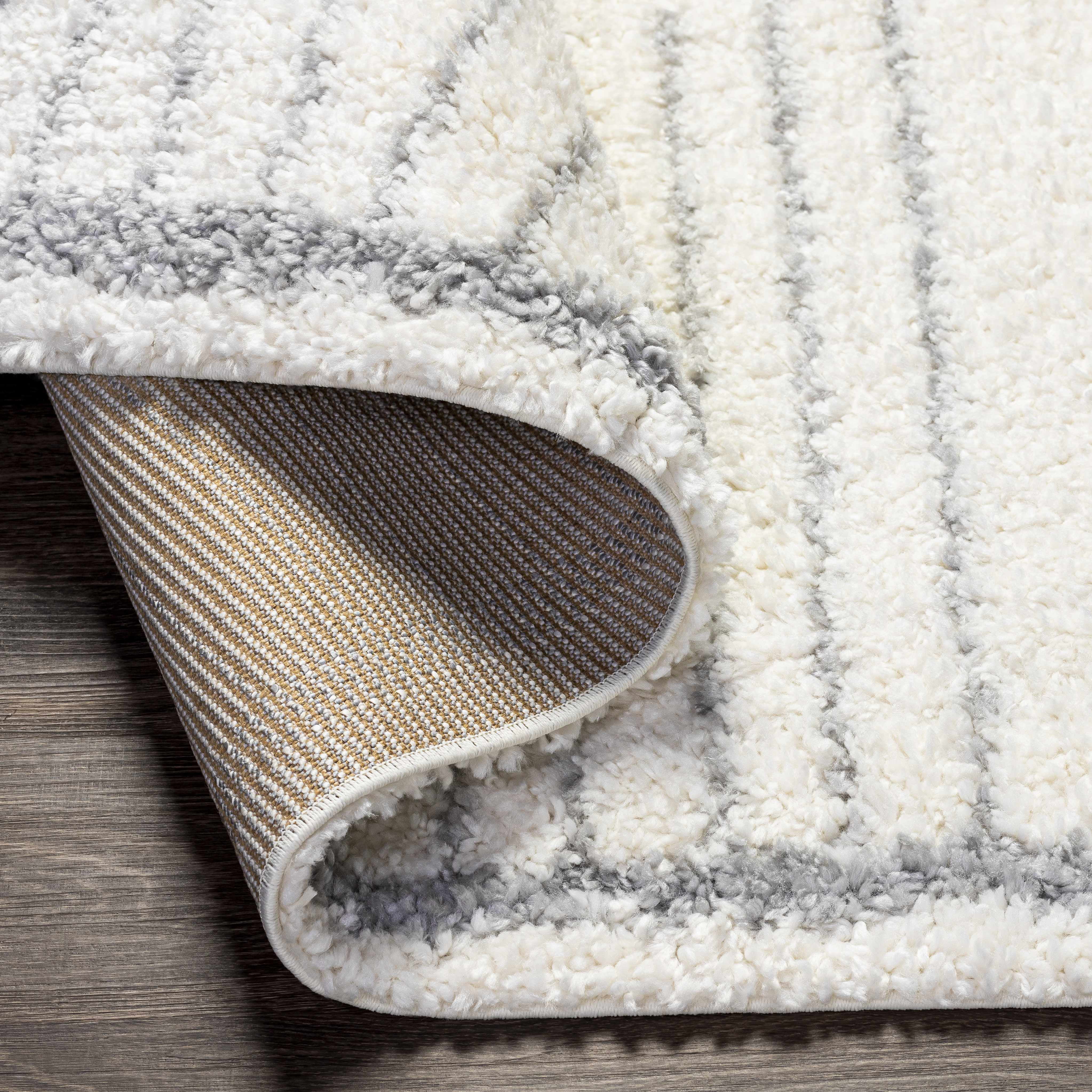 Lux Shag Collection - Moroccan Farmhouse Living Room Bedroom Shaggy Area Rug - Bohemian Shag Rug - Plush High Pile - Boho Soft Carpet - Round Pattern - Cream, Grey, Off White, Beige - 5'3