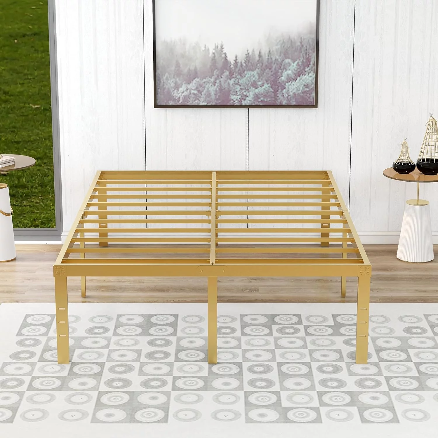 TOBILI 18 Inch Metal Full Size Bed Frame Heavy Duty Platform Gold