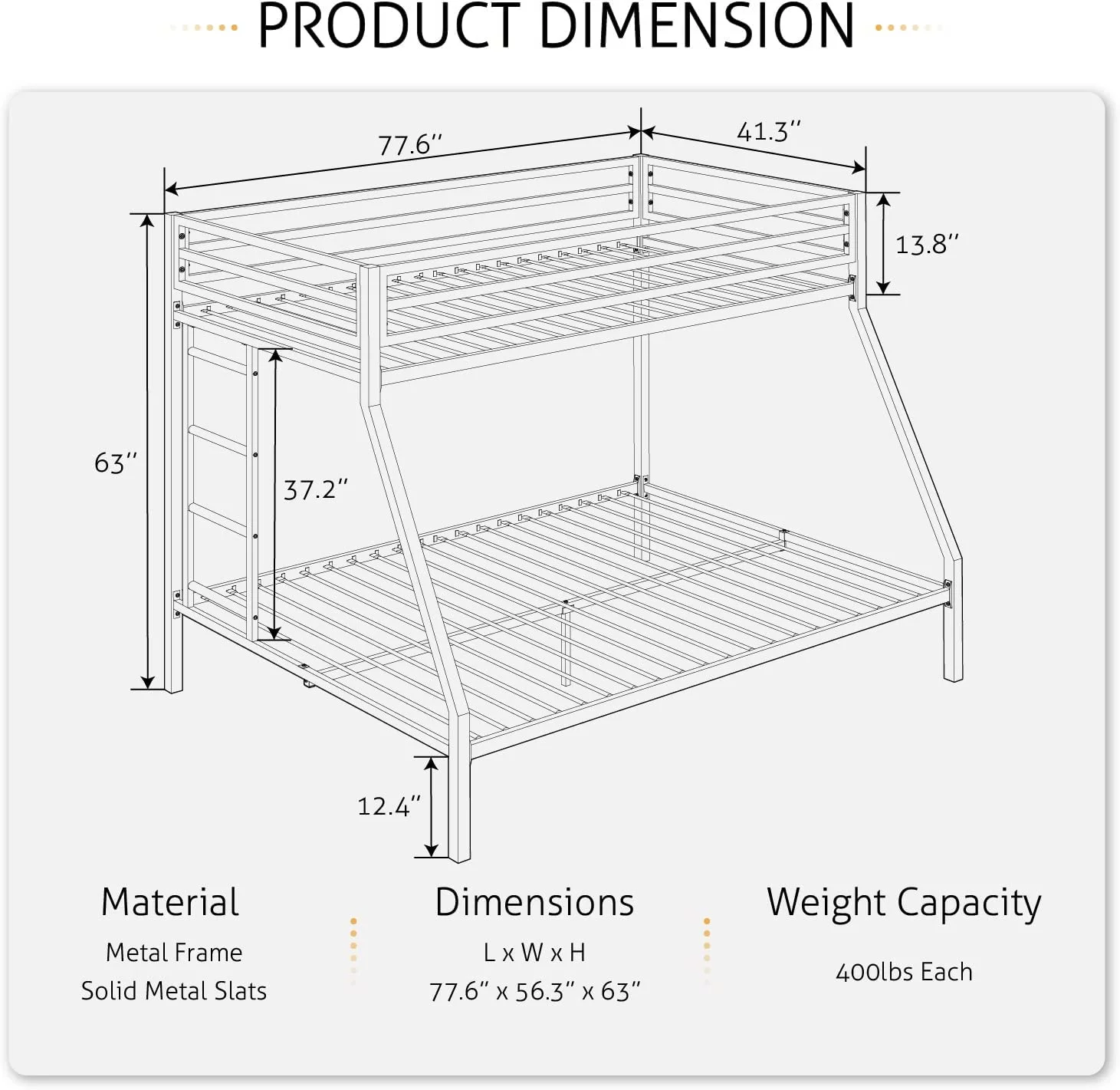 Metal Bunk Bed Twin Over Full Size with Removable Stairs, Heavy Duty Sturdy Frame with 12