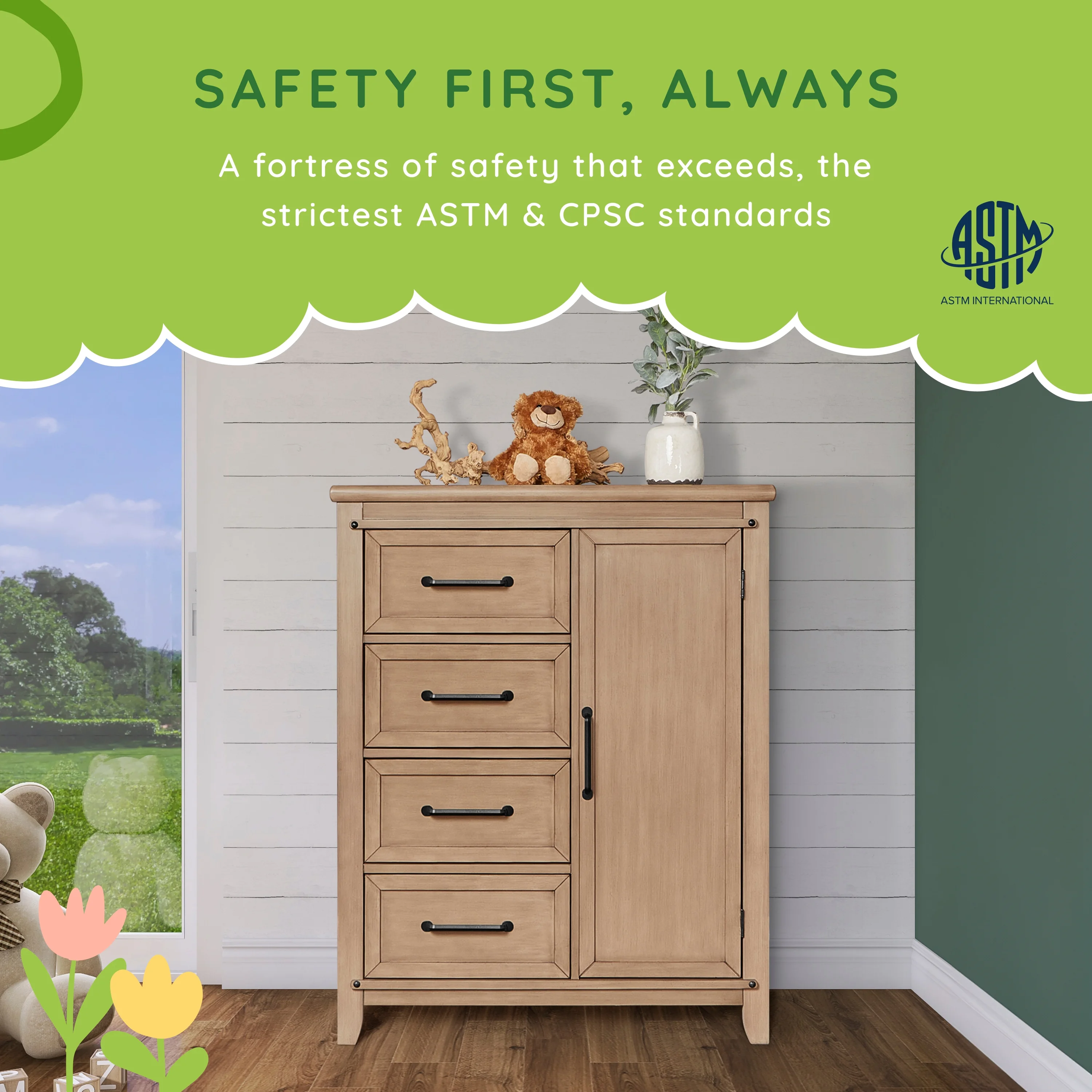 Dream On Me Bayfield Chifferobe, Equipped With 4 Drawers, Shelves & Hanging Rod, Sand Dunes