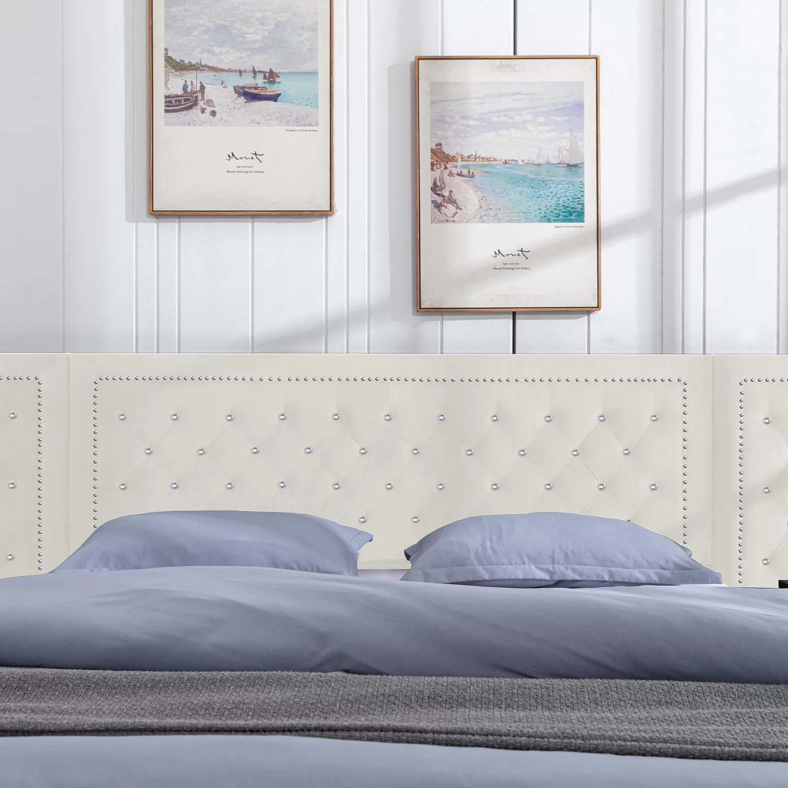 BALUS Modern Queen Bed Frame with Extra Wide Upholstered Headboard, Beige