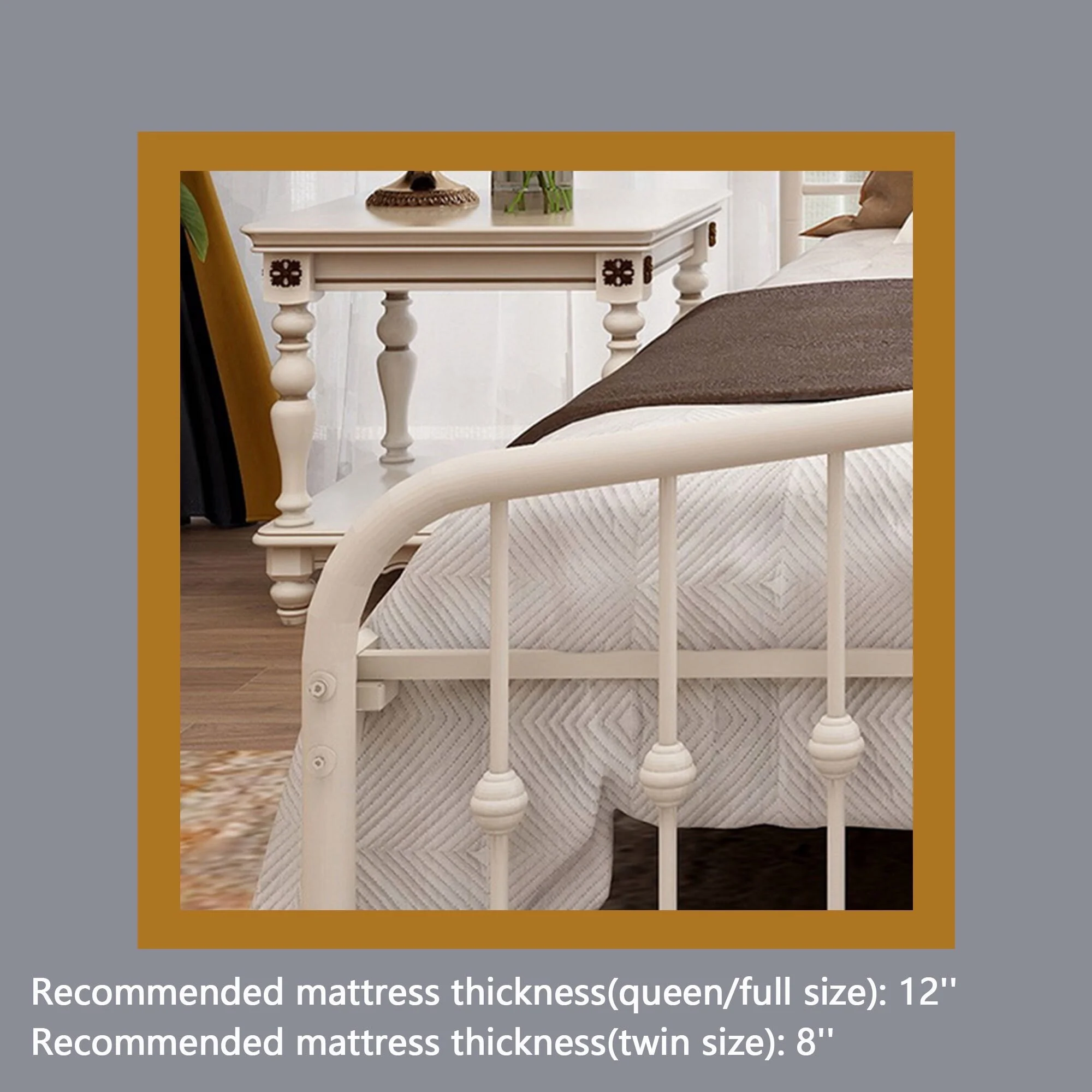 Aufank  Platform Metal Bed Frame, Iron Slat, Easy Assembly White Queen