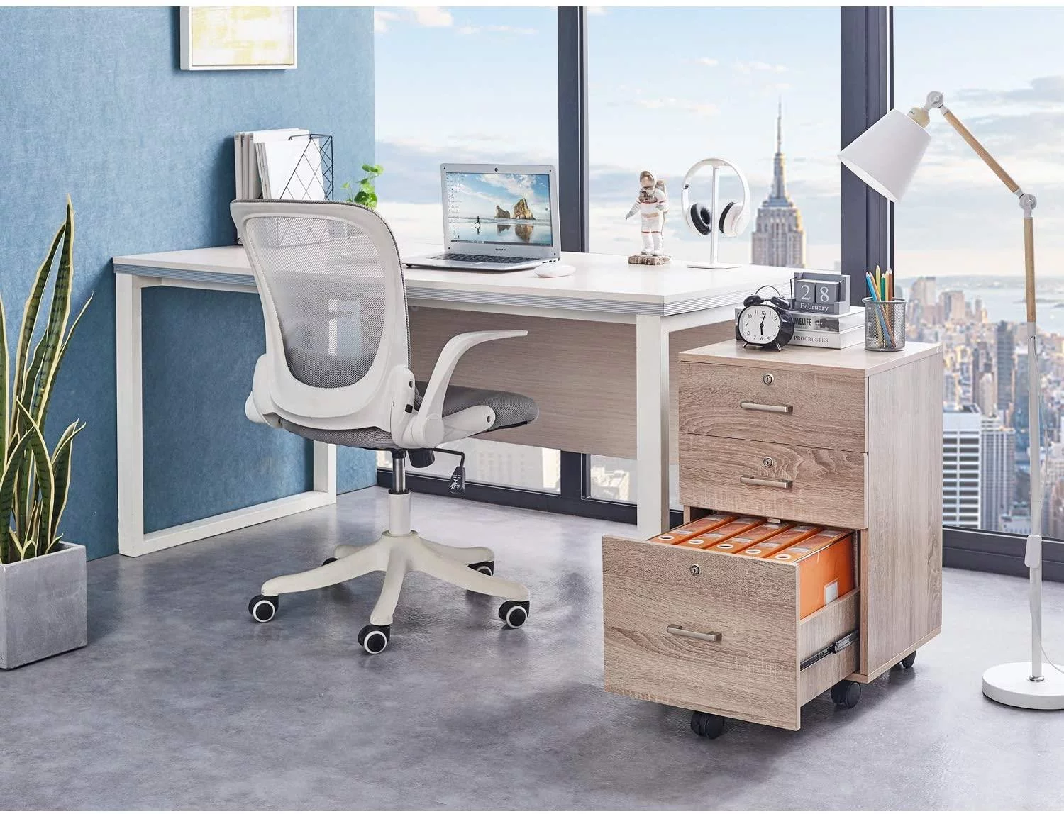 Ktaxon 3-Drawer Rolling Wood File Cabinet with Lock, Portable Vertical Mobile Wooden Storage Filing Cabinet for Home Office,Oak (Assembly Required)