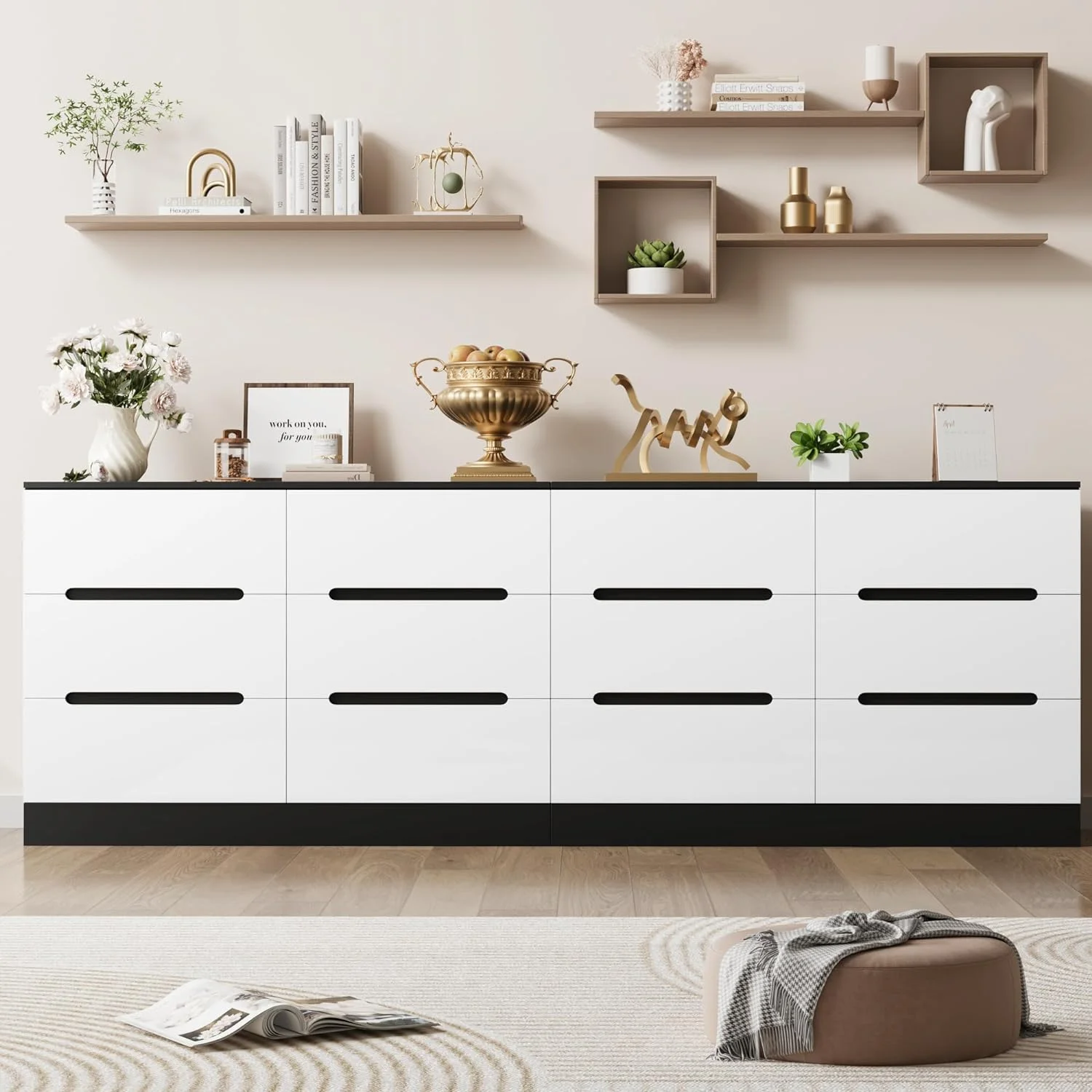 NLIBOOMLife White Dresser 6 Drawer Dresser  47.2'' White Chest of Drawers for TV Stand  Modern Dresser White Floor  Drawer Cabinet for Home Office
