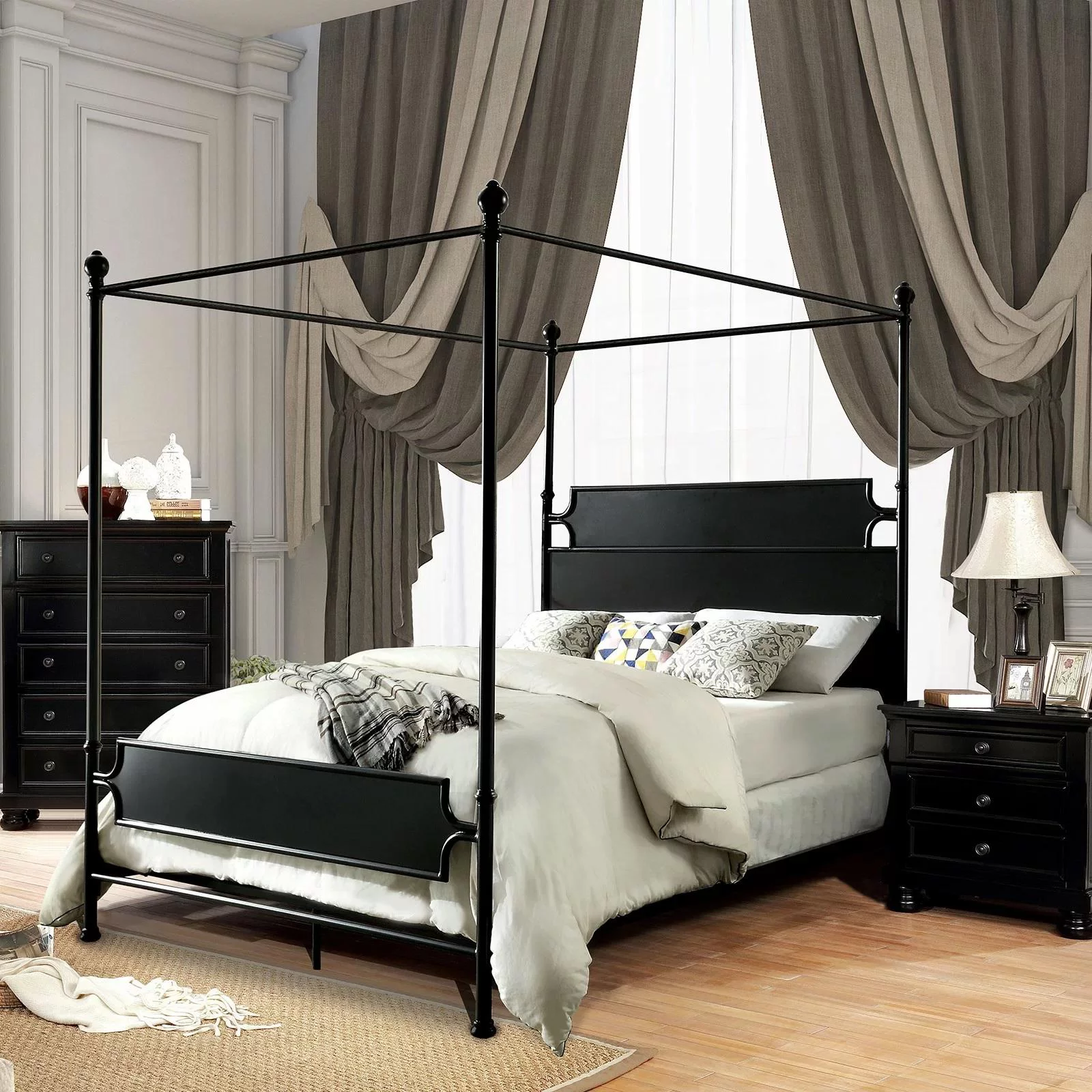 Transitional Black Metal King Bedroom Set 3pcs FOA CM7424BR Beatrix