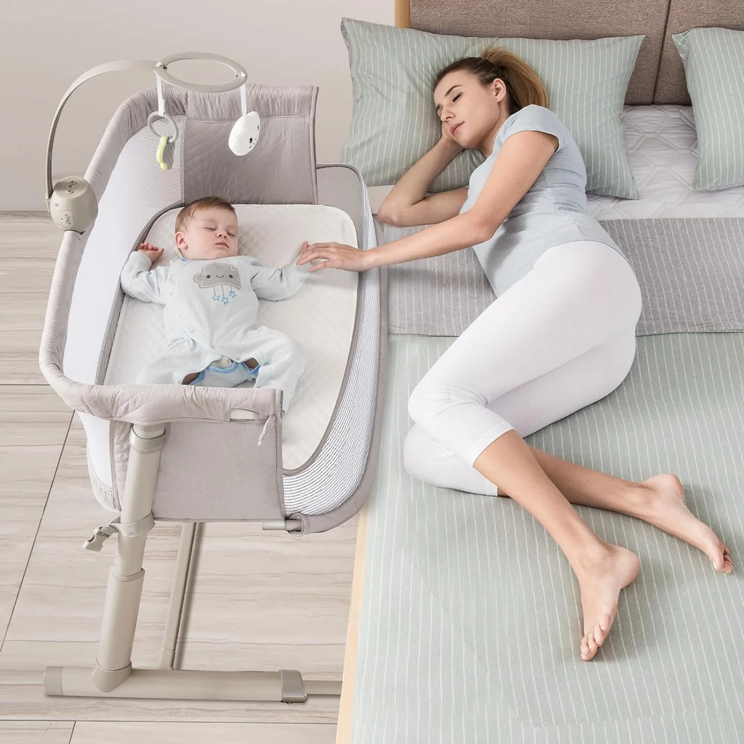 YINCHEN Baby Bassinet, Bedside Sleeper Breathable Mesh Bedside Crib Bassinets, Adjustable Height Bassinet Bed for Baby/Newborn/Infants