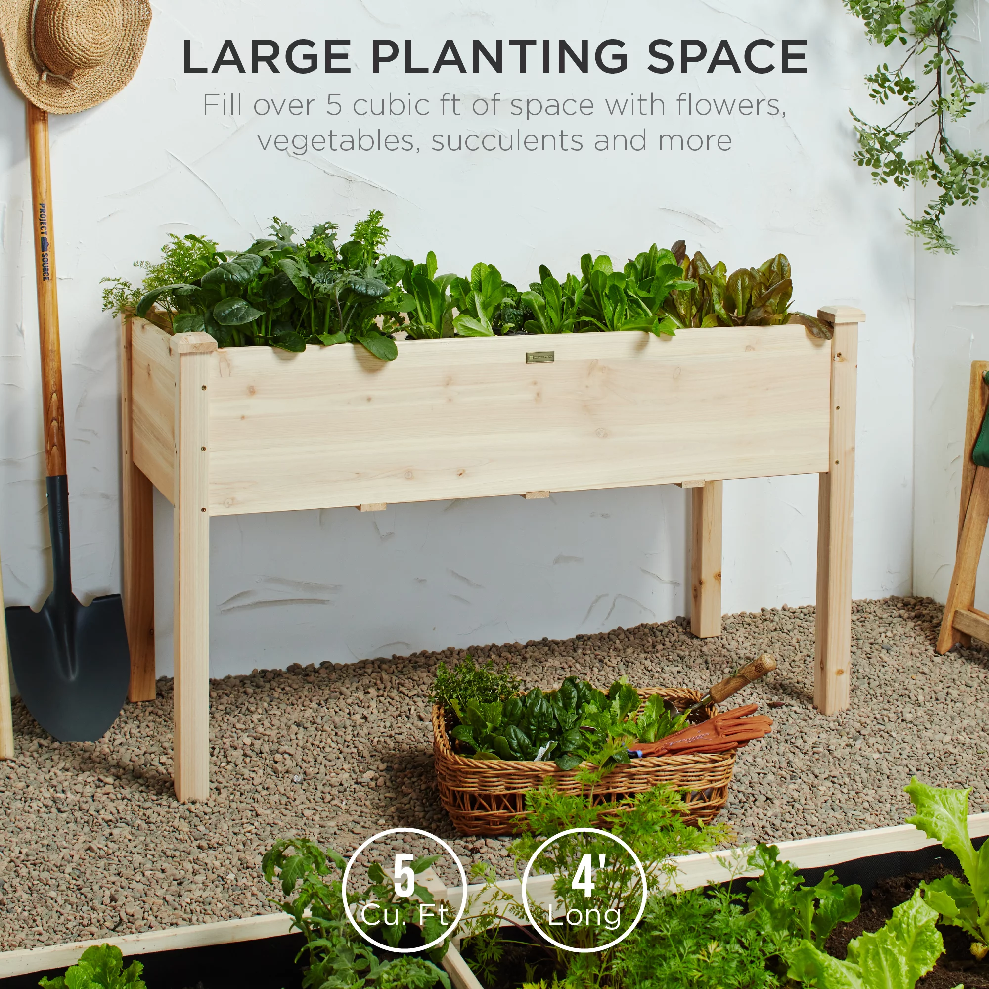 Best Choice Product 48x24x30in Raised Garden Bed, Elevated Wooden Planter for Yard w/ Foot Caps, Liner - Natural