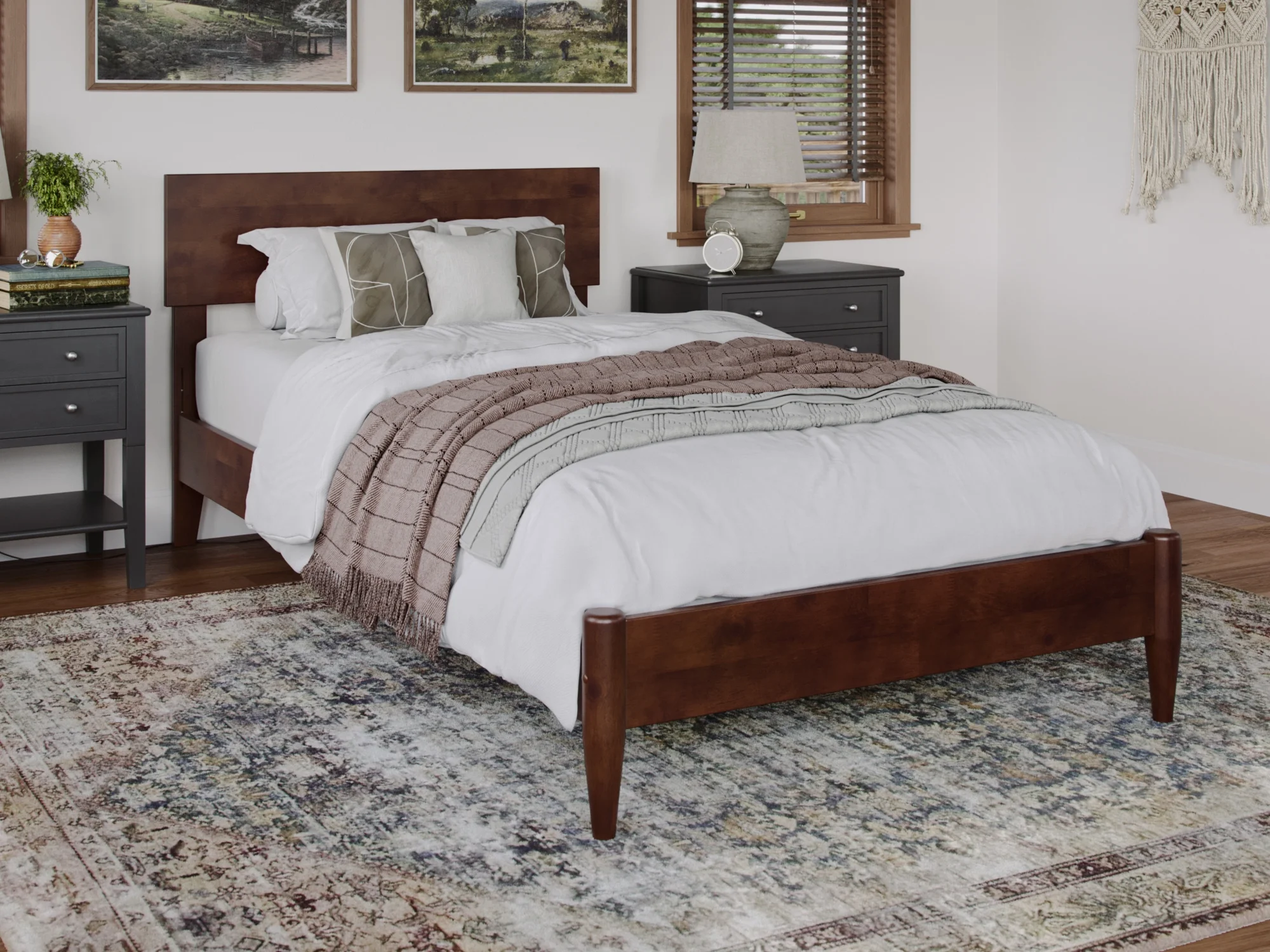 AFI Aria Twin XL Modern Solid Wood Low Profile Platform Bed, Walnut