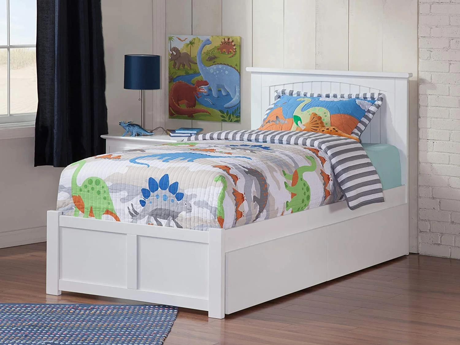 AFI Nantucket Platform Bed with Flat Panel Footboard and Turbo Charger with Urban Bed Drawers-Finish:White,Size:Twin