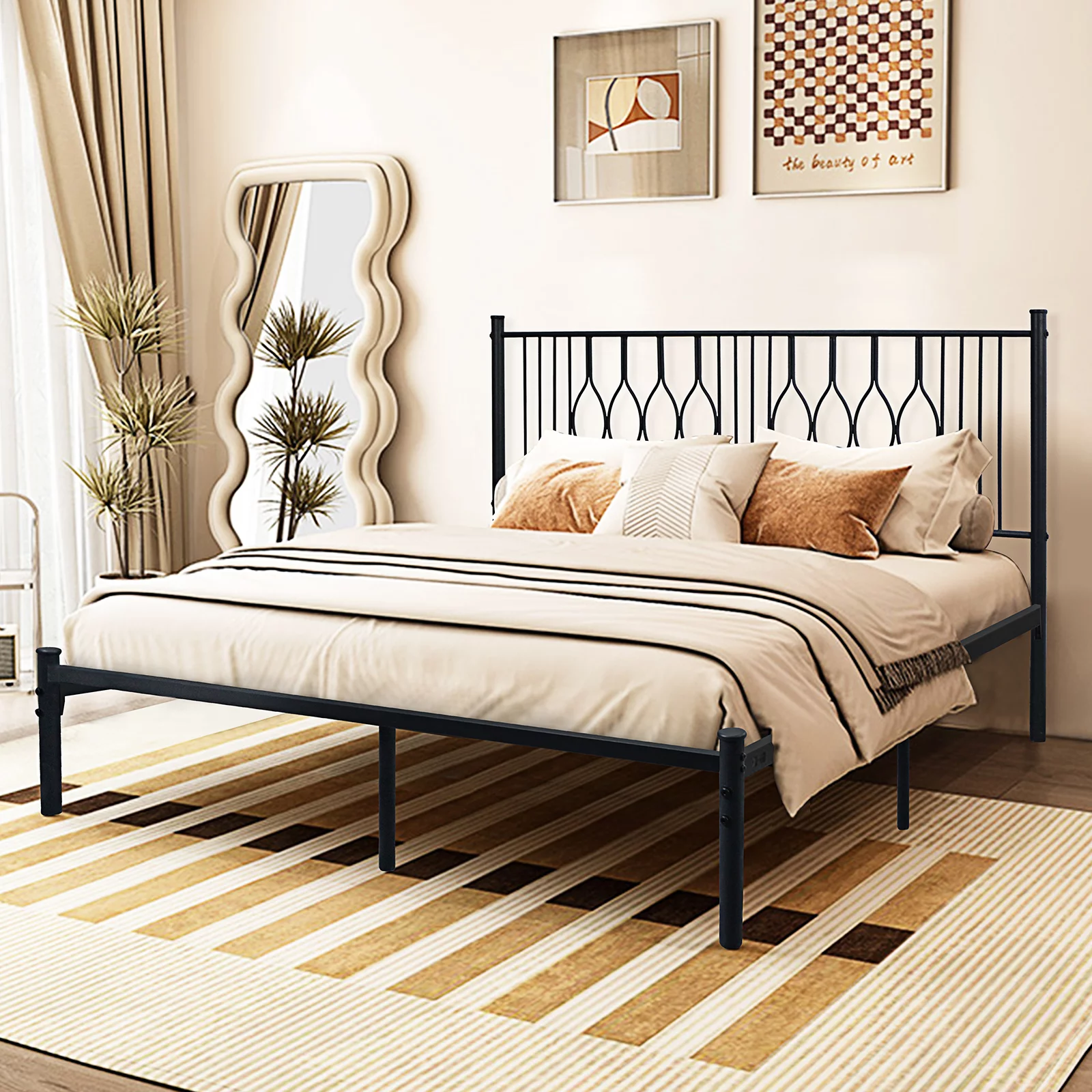 Voilamart Metal Platform Bed Frame with Headboard and Footboard, 17 Metal Slats Queen Bed Frame No Box Spring Needed, Vintage Heavy Duty Mattress Foundation, Queen Size, Matte Black