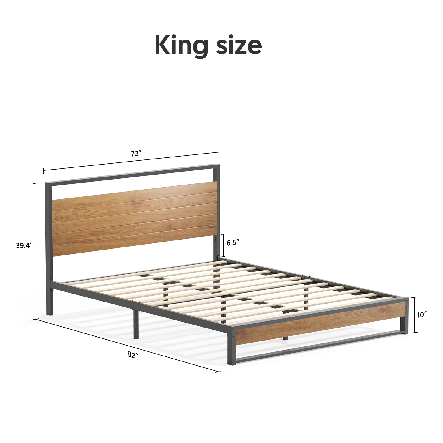 Bonsoir Metal King Size Platform Bed Frame with Wood Headboard/Footboard