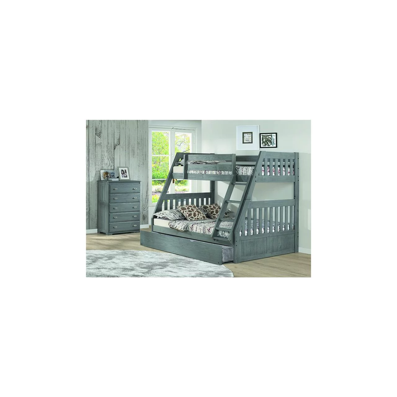 OS Home and Office Furniture 3219TRU-22 Solid Pine Bunk Bed in Charcoal Gray