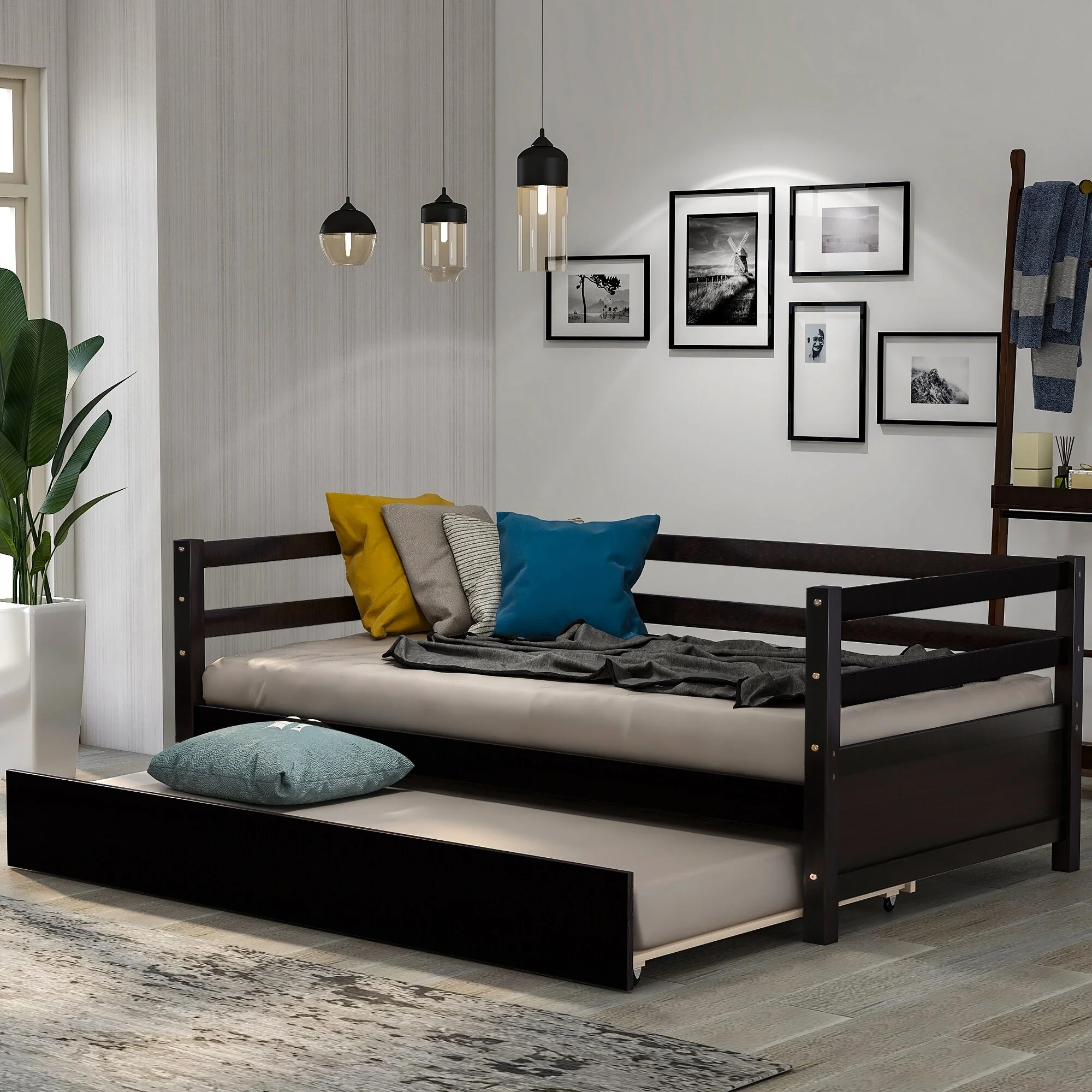 Daybed with Trundle Frame Set, Twin Size, Espresso