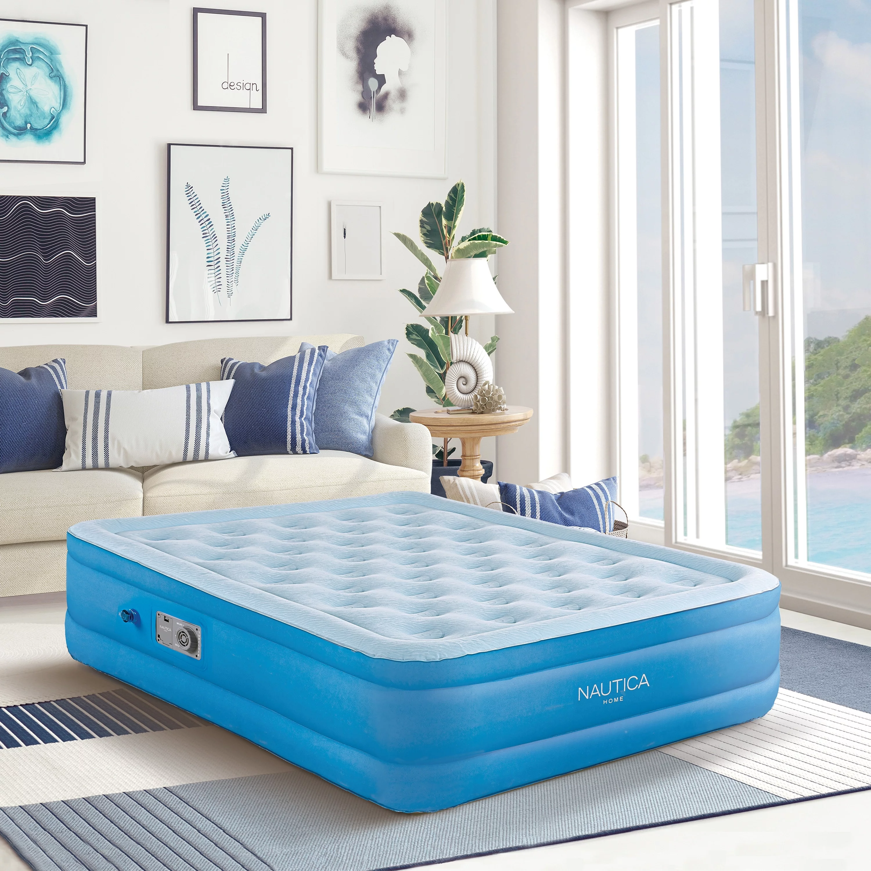 Nautica Home Cool Comfort Air Mattress with Built-in Pump - Raised Inflatable Bed with Cooling Top and Comfort Coil Support Twin