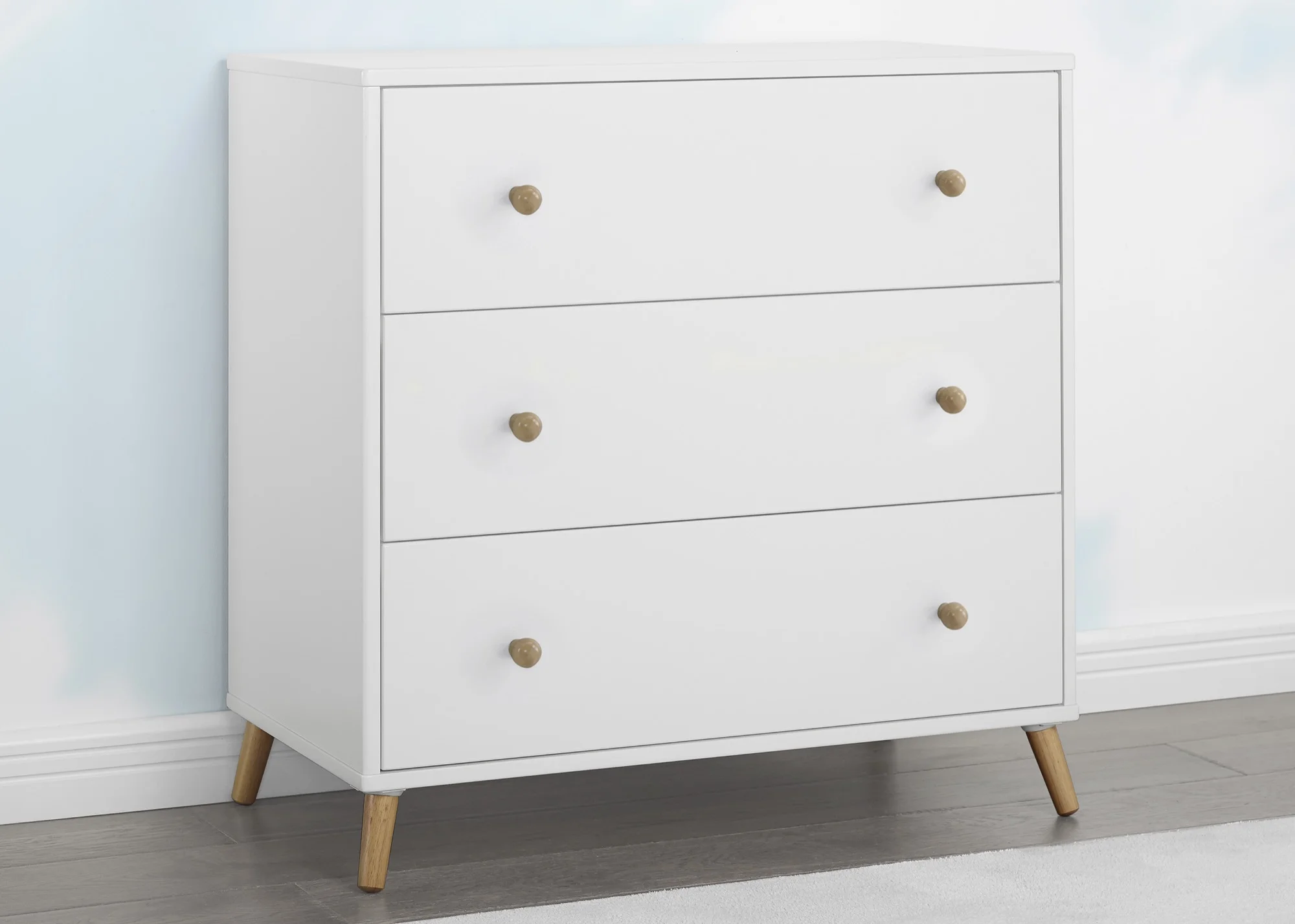 Delta Children Essex 3 Drawer Dresser with Interlocking Drawers - Greenguard Gold Certified, Bianca White/Natural