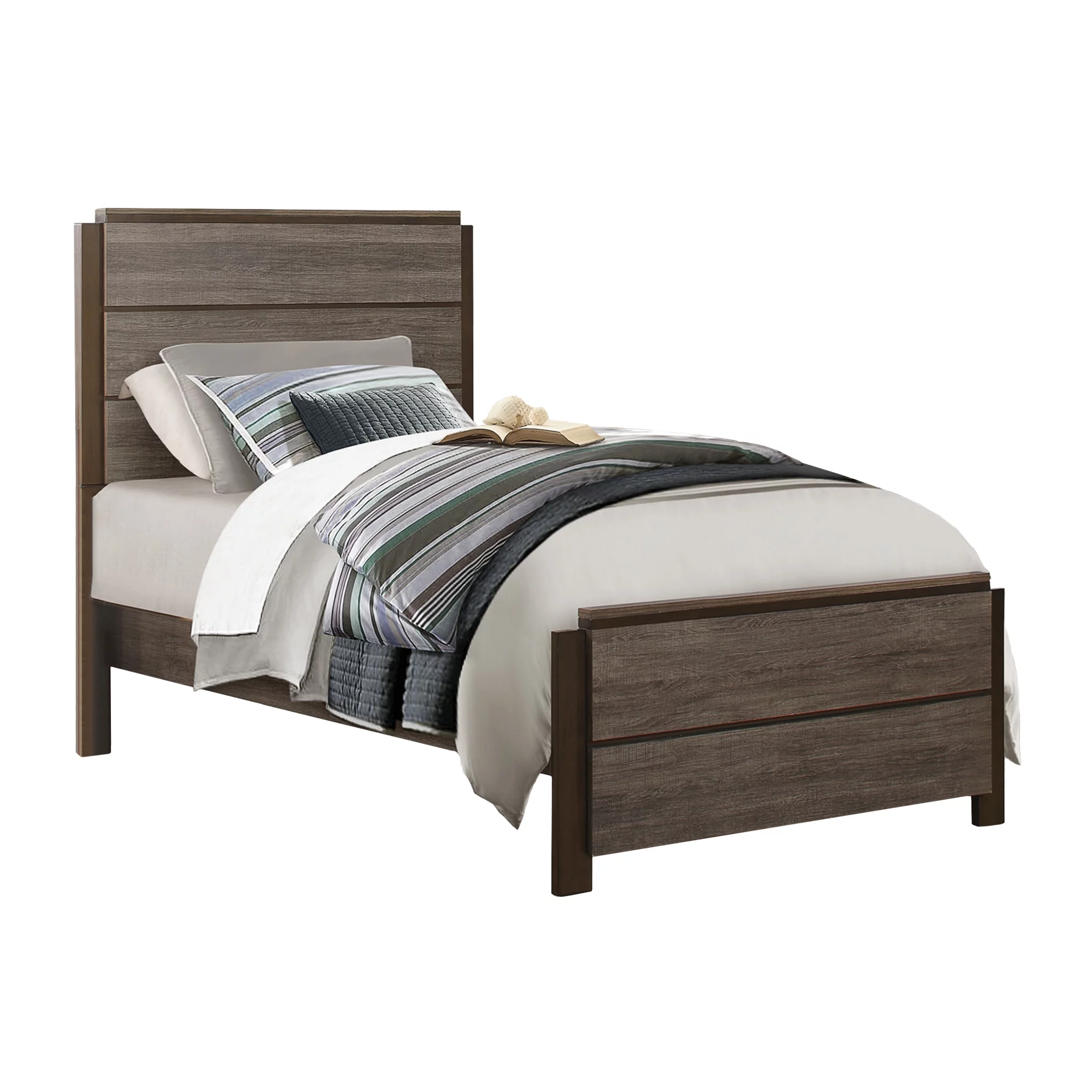 Lexiconhome Vestavia Panel Bed, Twin, Gray/Brown