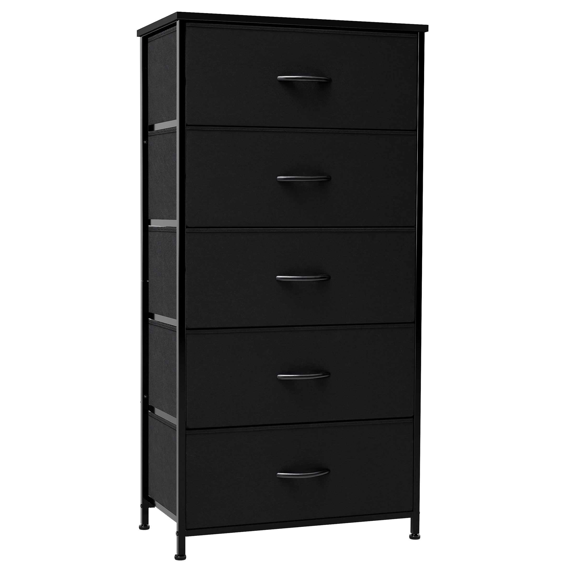 Crestlive Products 5 Drawers Vertical Dresser Storage Tower Organizer Unit for Bedroom Black Dark Wood